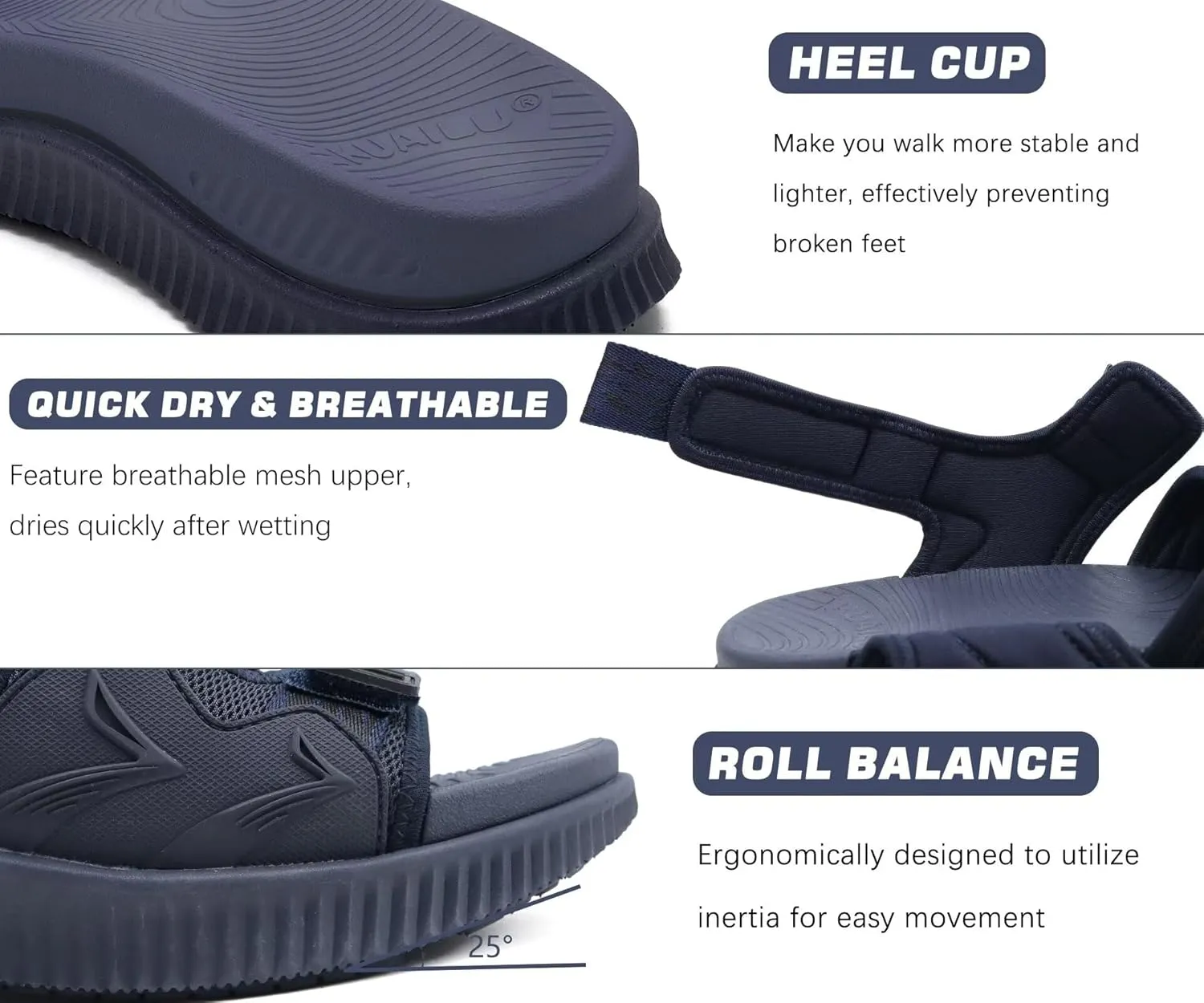 KuaiLu Mens Hiking Sandals with Arch Support Orthopedic Walking Recovery Sandals for Plantar Fasciitis Open Toe Summer Athletic Sport Comfortable Cushion Breathable Outdoor Water Sandals Size7-13