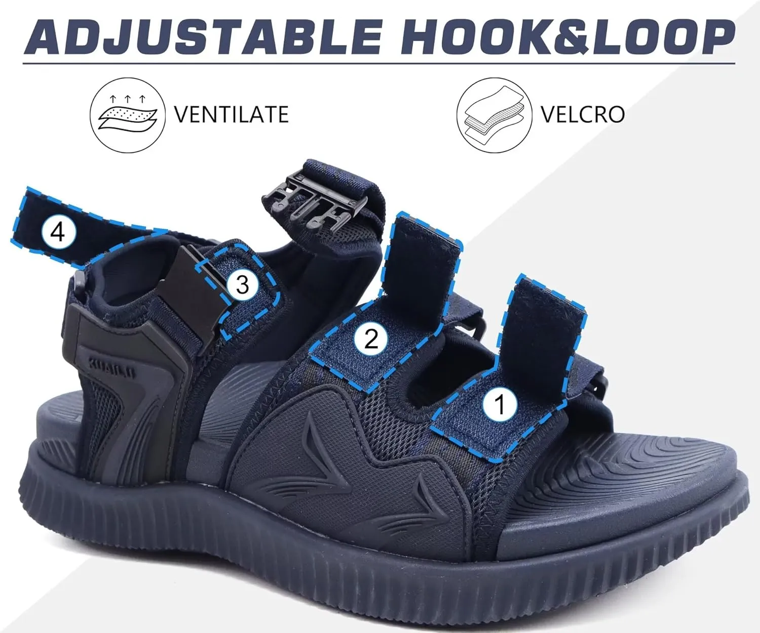 KuaiLu Mens Hiking Sandals with Arch Support Orthopedic Walking Recovery Sandals for Plantar Fasciitis Open Toe Summer Athletic Sport Comfortable Cushion Breathable Outdoor Water Sandals Size7-13