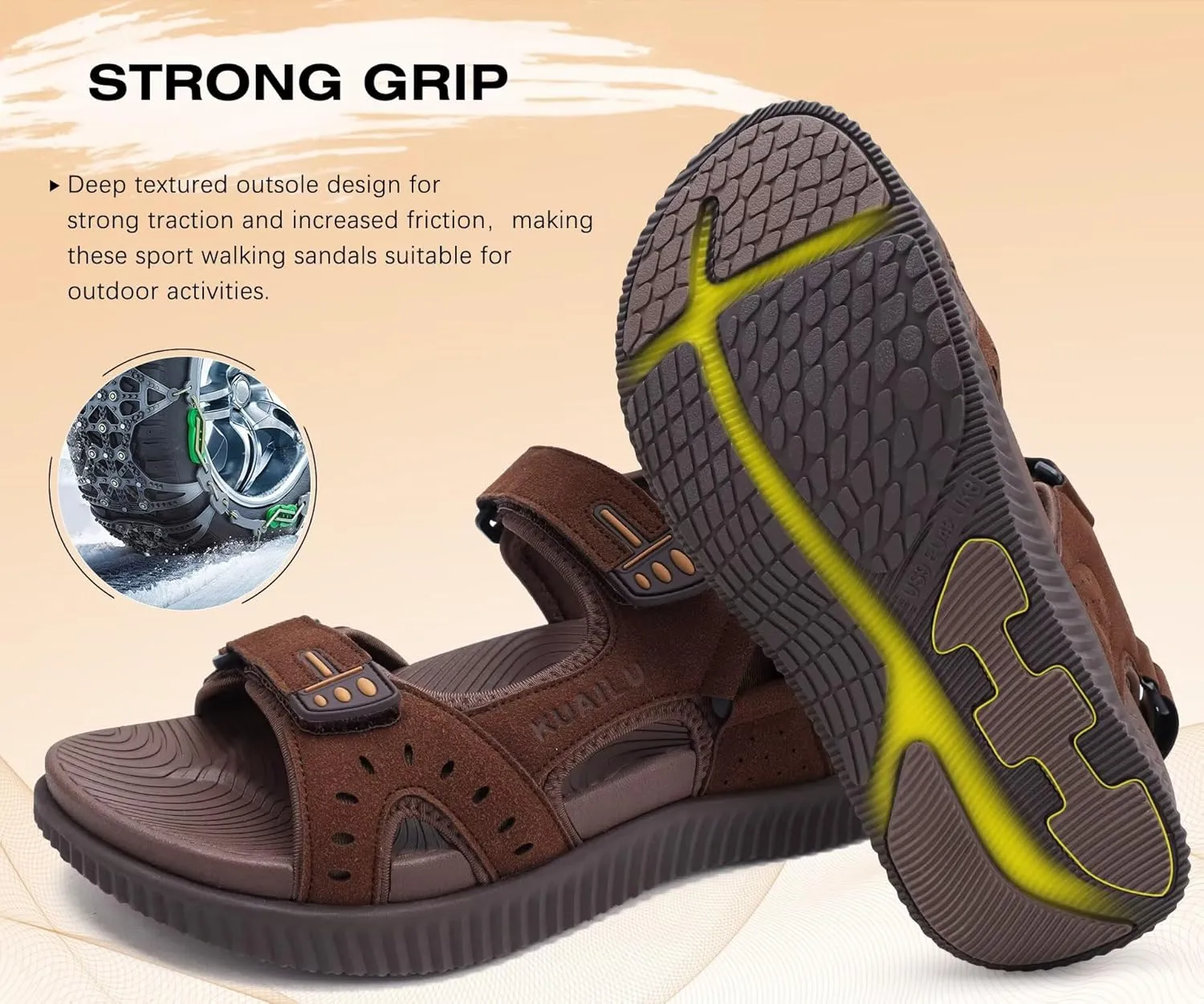 KuaiLu Mens Hiking Sandals With Arch Support Sport Recovery Athletic Walking Sandals For Man Outdoor Summer Casual Thick Cushion Beach Water Fisherman Sandal Size 7-15
