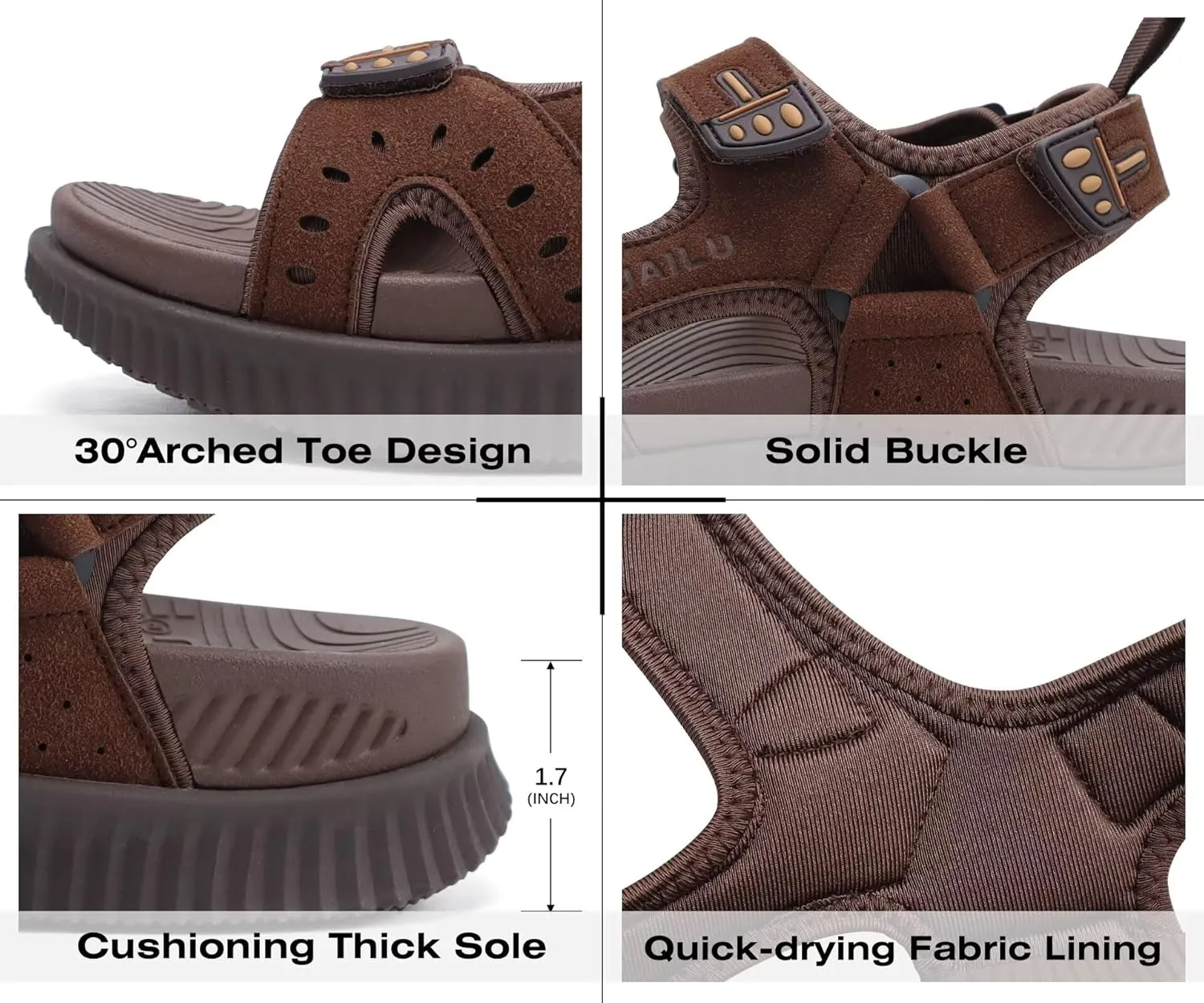 KuaiLu Mens Hiking Sandals With Arch Support Sport Recovery Athletic Walking Sandals For Man Outdoor Summer Casual Thick Cushion Beach Water Fisherman Sandal Size 7-15