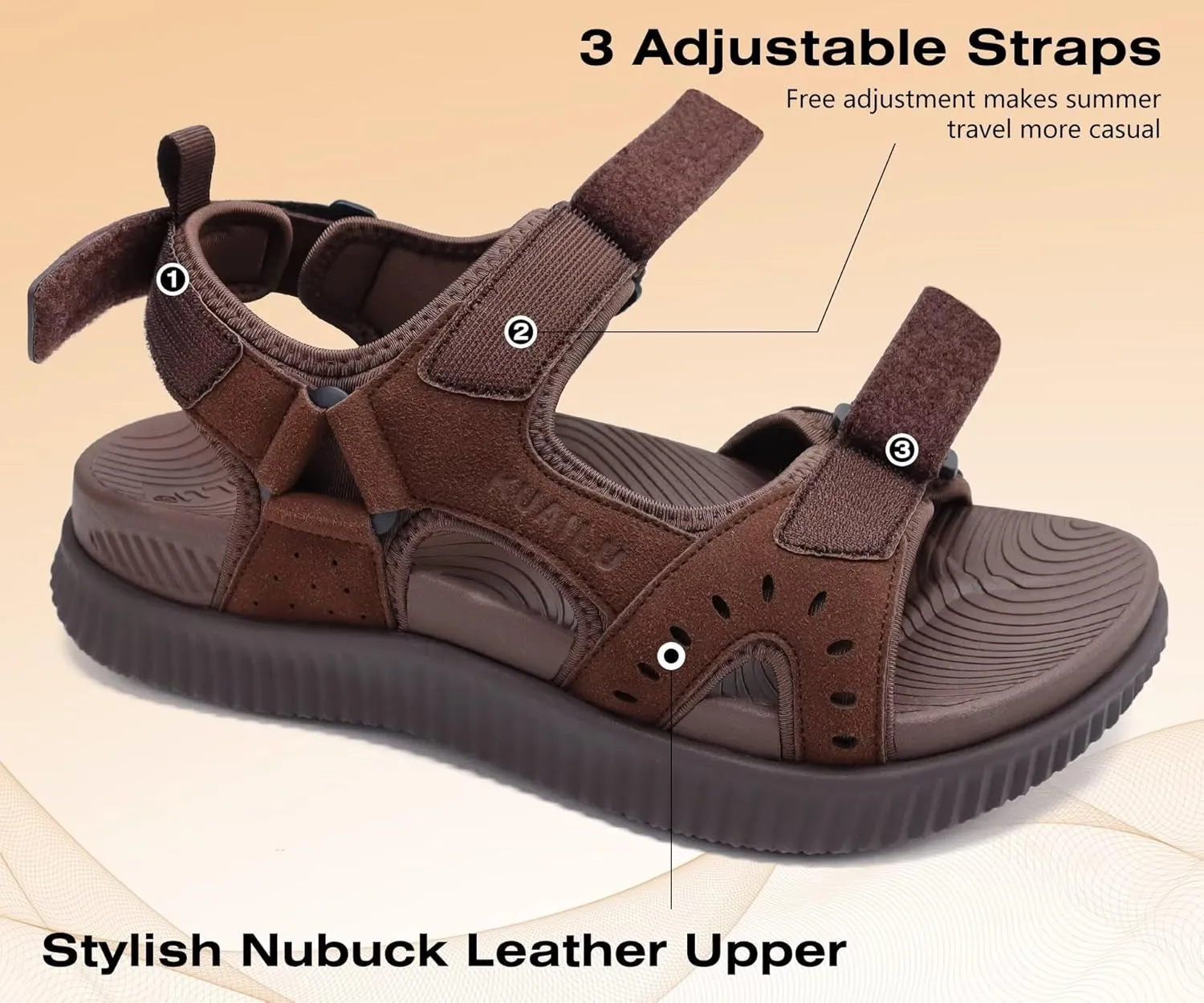 KuaiLu Mens Hiking Sandals With Arch Support Sport Recovery Athletic Walking Sandals For Man Outdoor Summer Casual Thick Cushion Beach Water Fisherman Sandal Size 7-15
