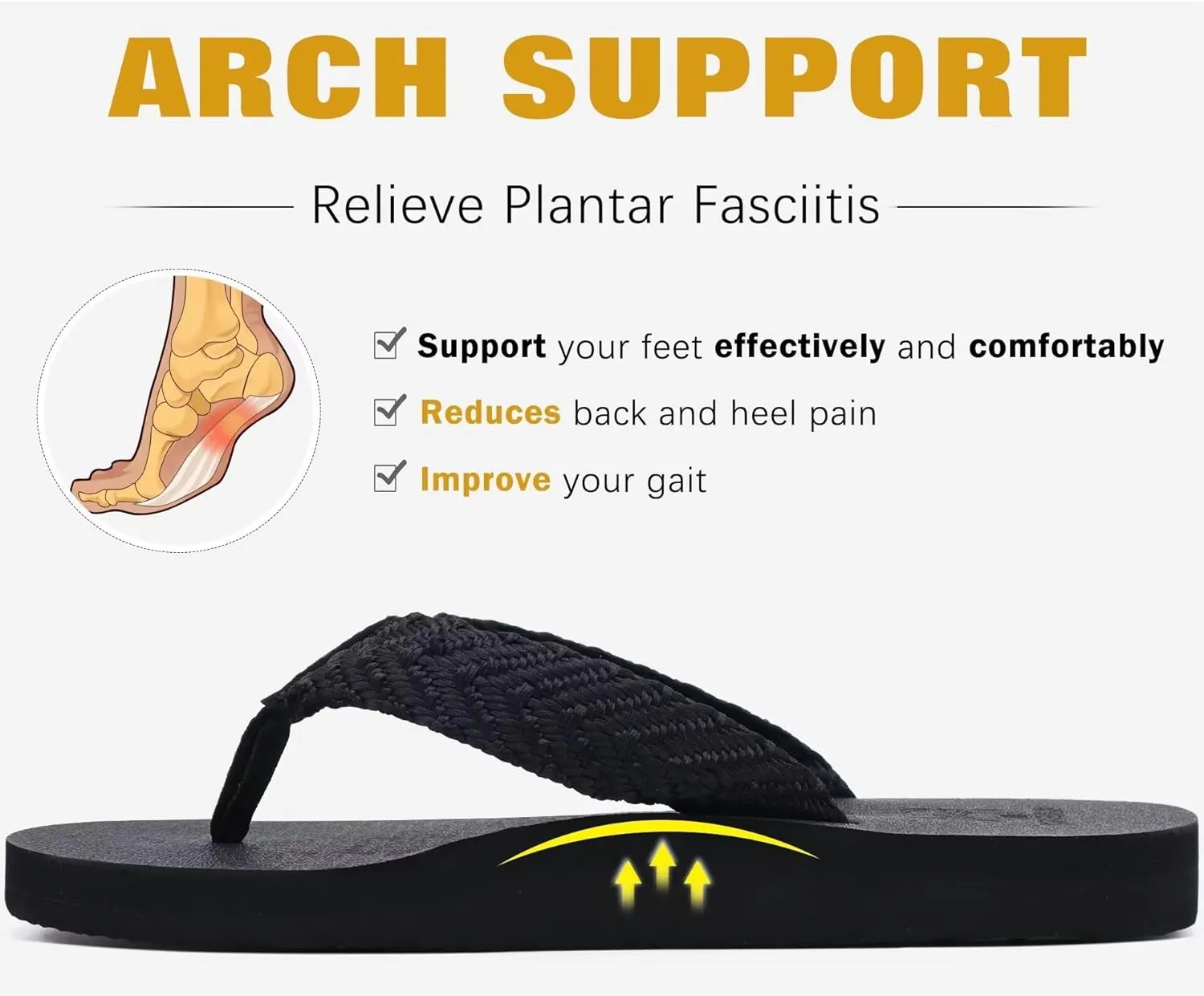 KuaiLu Men's Leather Flip Flops Arch Support Summer Beach Pool Water Thong Sandals Waterproof Rubber Walking Shoes