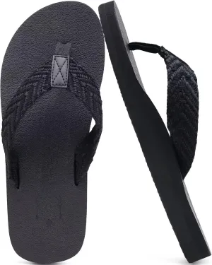 KuaiLu Men's Leather Flip Flops Arch Support Summer Beach Pool Water Thong Sandals Waterproof Rubber Walking Shoes