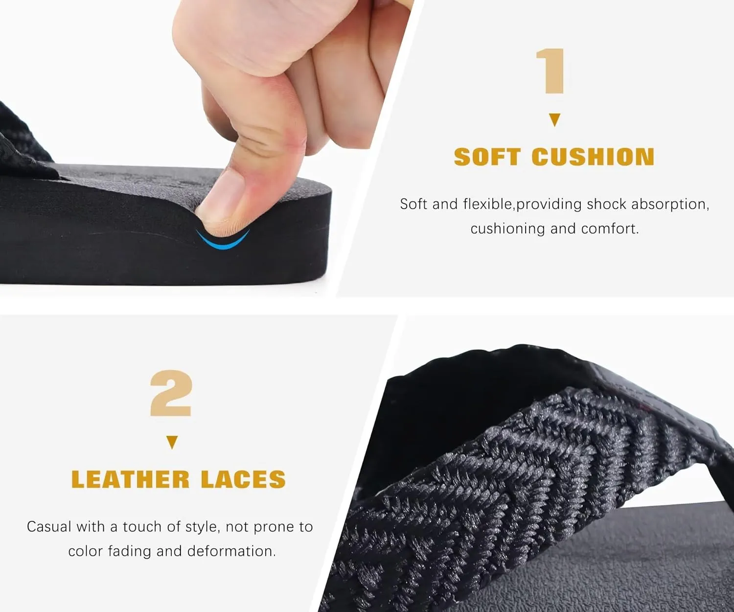 KuaiLu Men's Leather Flip Flops Arch Support Summer Beach Pool Water Thong Sandals Waterproof Rubber Walking Shoes