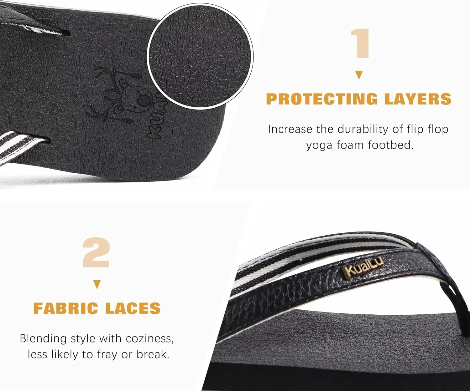 KuaiLu Womens Arch Support Flip Flops Comfortable Yoga Mat Slip on Summer Beach Walking Thong Cushion Sandals