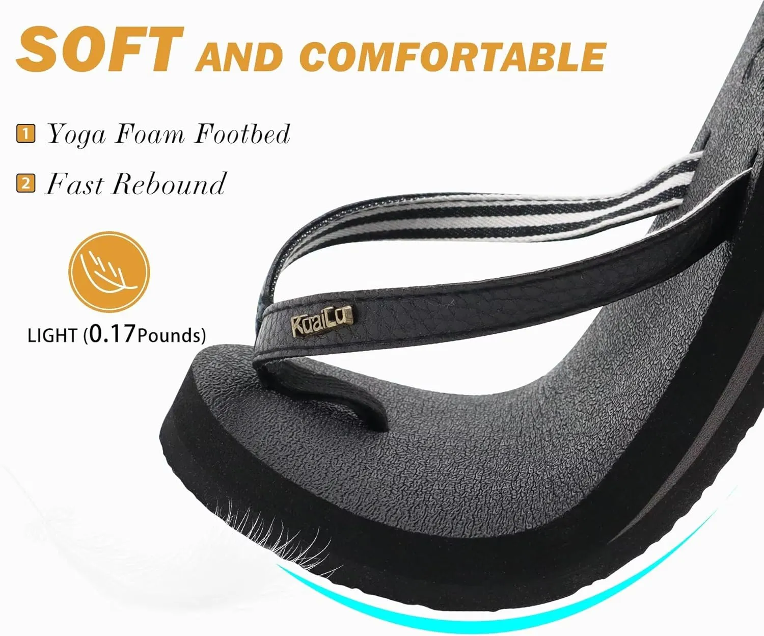 KuaiLu Womens Arch Support Flip Flops Comfortable Yoga Mat Slip on Summer Beach Walking Thong Cushion Sandals