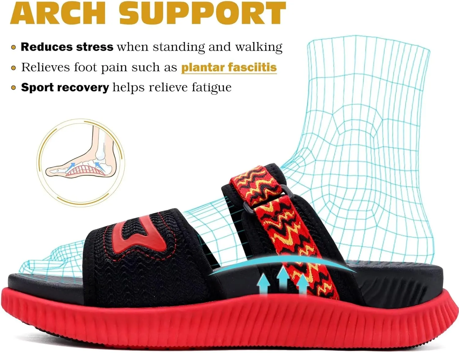 KuaiLu Womens Fashion Orthotic Slides Ladies Athletic Thick Cushion Recovery Sandals Adjustable Strap Slip On Walking Sandles With Comfortable Plantar Fasciitis Arch Support