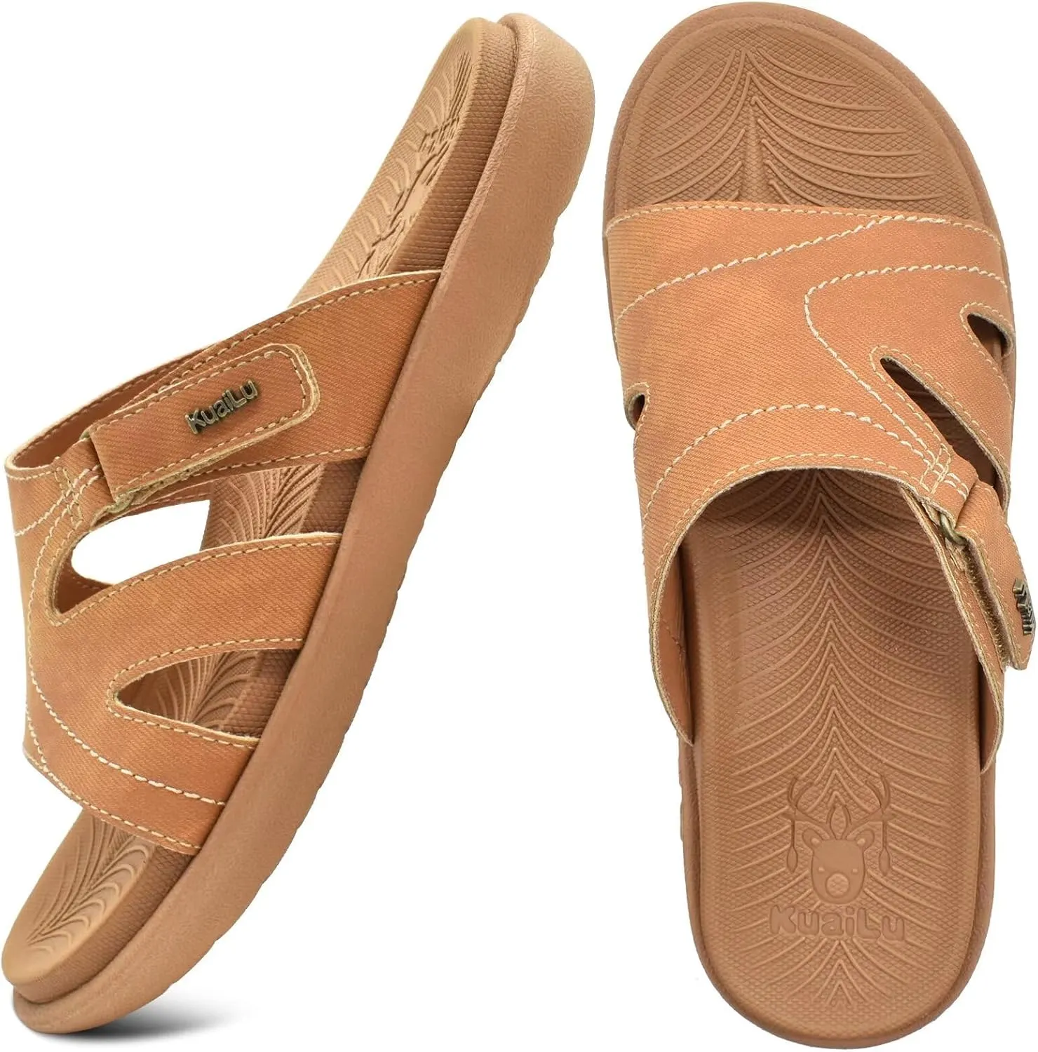 KuaiLu Womens Fashion Orthotic Slides Ladies Lightweight Athletic Yoga Mat Sandals Slip On Thick Cushion Slippers Sandals With Comfortable Plantar Fasciitis Arch Support