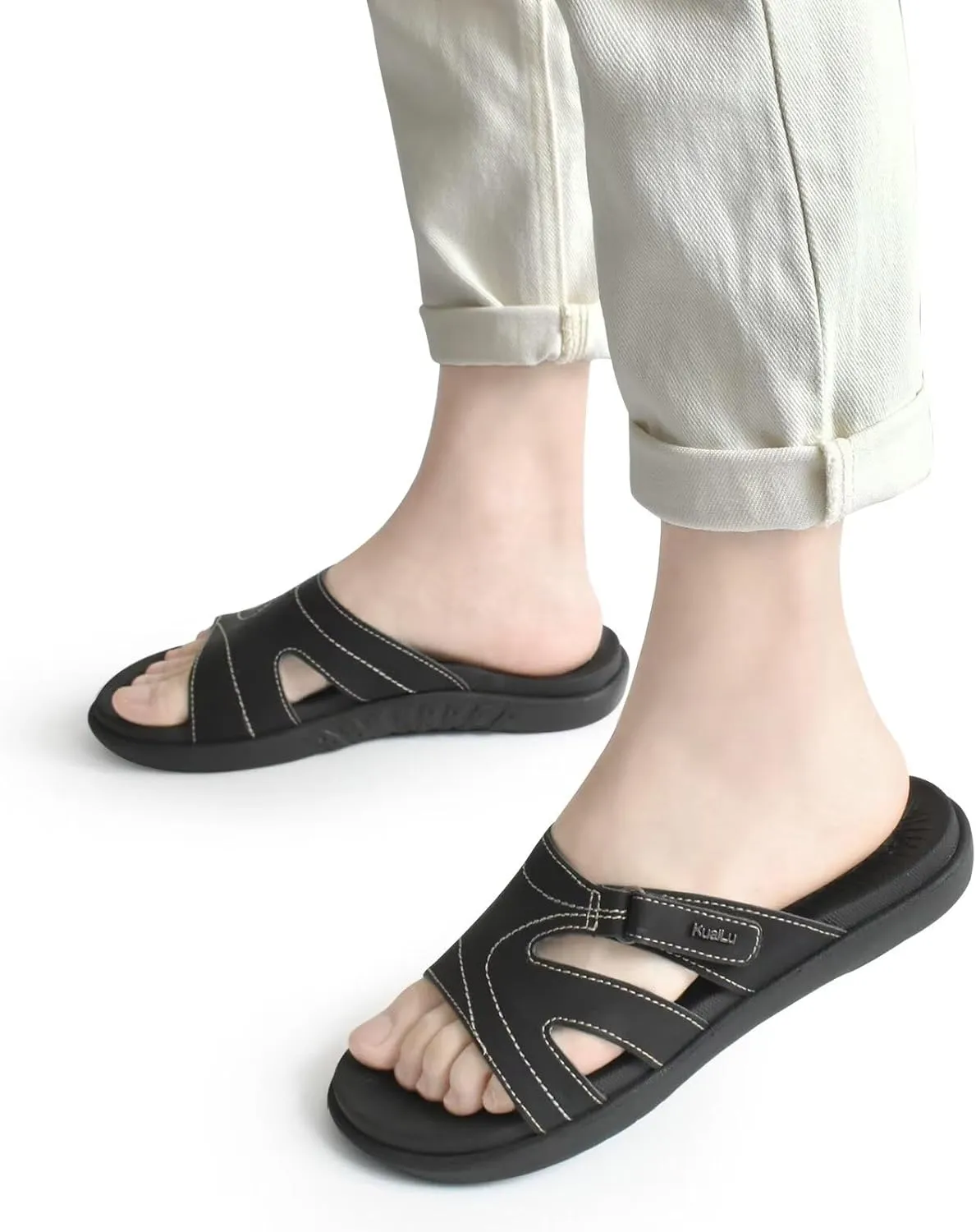 KuaiLu Womens Fashion Orthotic Slides Ladies Lightweight Athletic Yoga Mat Sandals Slip On Thick Cushion Slippers Sandals With Comfortable Plantar Fasciitis Arch Support
