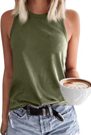 Langwyqu Womens' Crewneck Sleeveless Summer Casual Loose Fit Basic Shirts