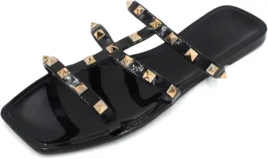 LAVRA Womens Studded Slide Sandals PVC Flat Flip Flop Jelly Shoes Black