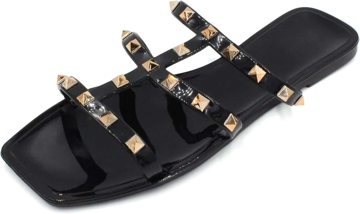 LAVRA Womens Studded Slide Sandals PVC Flat Flip Flop Jelly Shoes Black