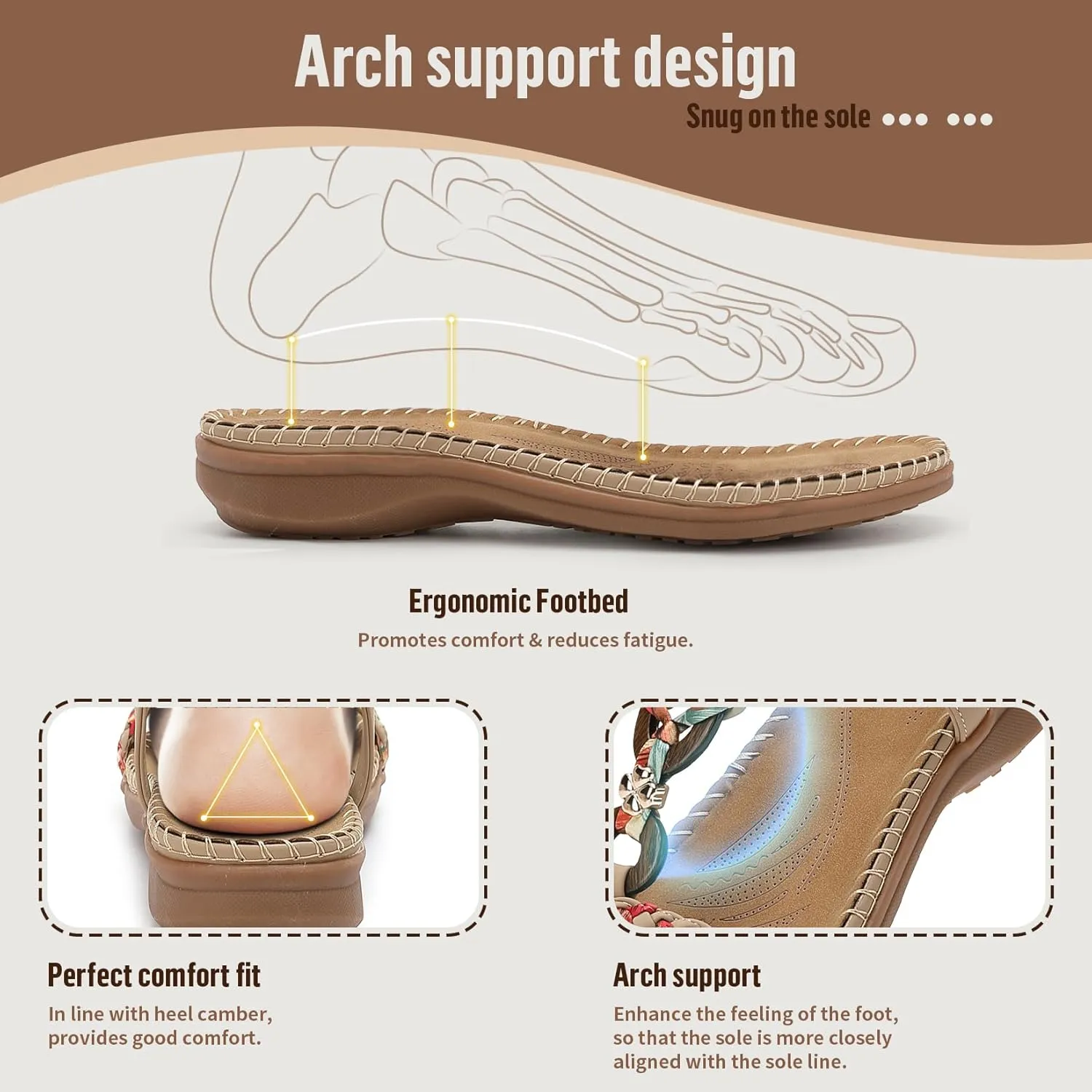 Littleplum Women Sandals Arch Support Handmade Bohemian Braided Flat Sandals Comfort Walking Beach Ankle Elastic Summer Shoes