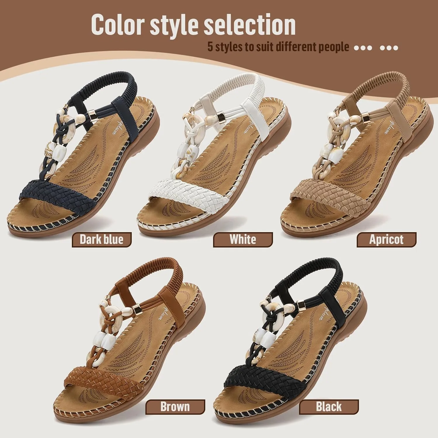 Littleplum Women Sandals Arch Support Handmade Bohemian Braided Flat Sandals Comfort Walking Beach Ankle Elastic Summer Shoes