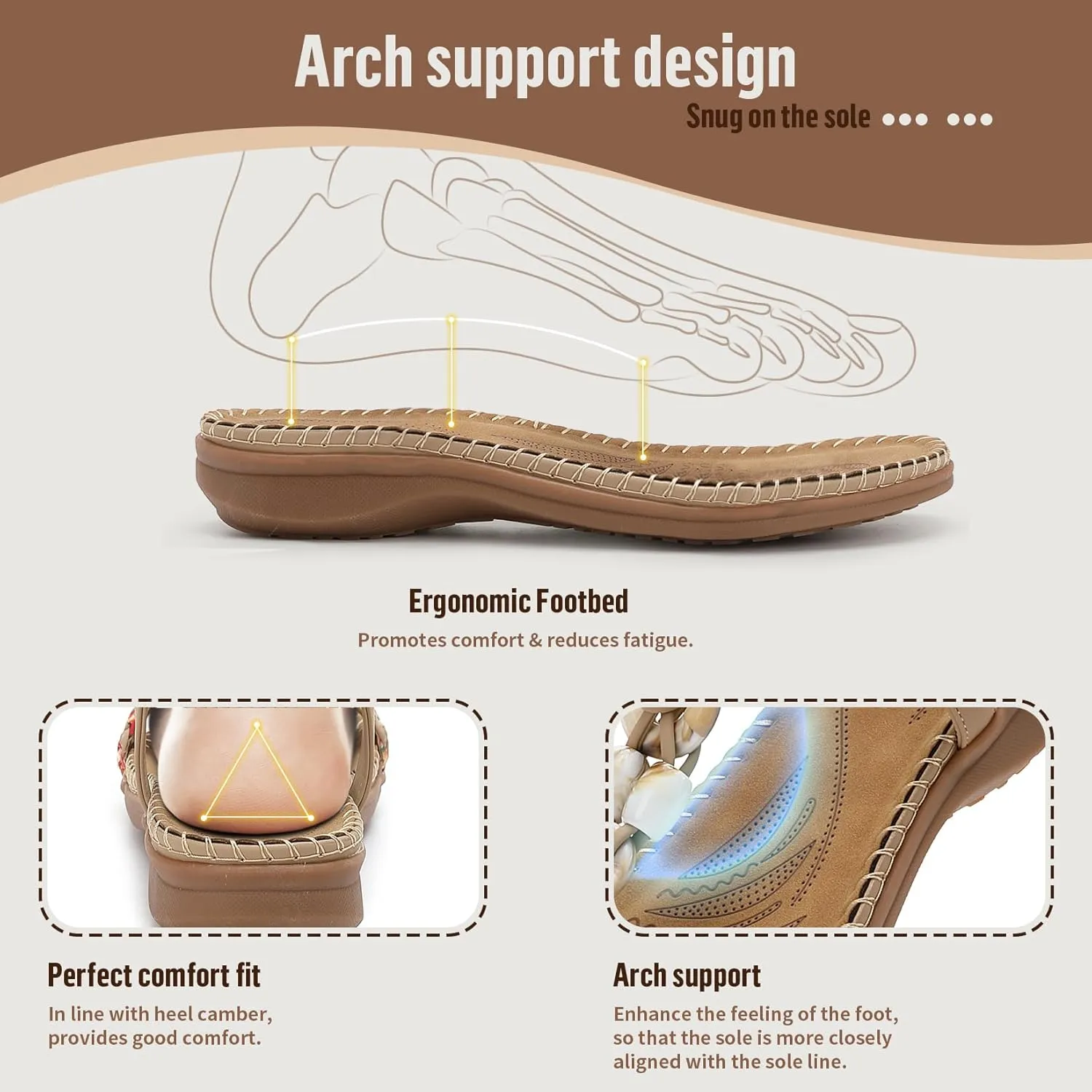 Littleplum Women Sandals Arch Support Handmade Bohemian Braided Flat Sandals Comfort Walking Beach Ankle Elastic Summer Shoes