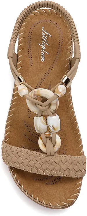 Littleplum Women Sandals Arch Support Handmade Bohemian Braided Flat Sandals Comfort Walking Beach Ankle Elastic Summer Shoes