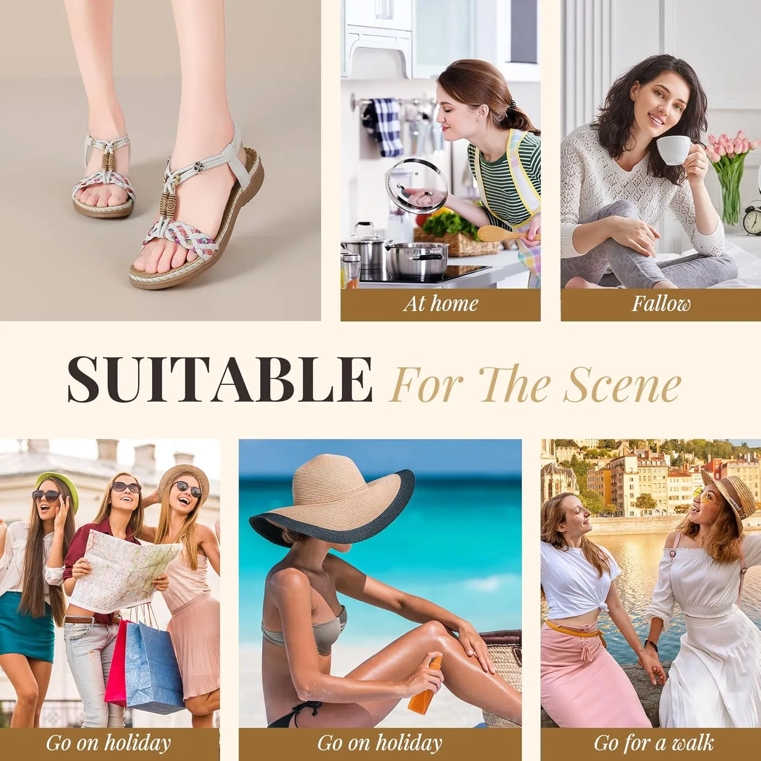 Littleplum Women Sandals Arch Support Handmade Bohemian Braided Flat Sandals Comfort Walking Beach Ankle Elastic Summer Shoes