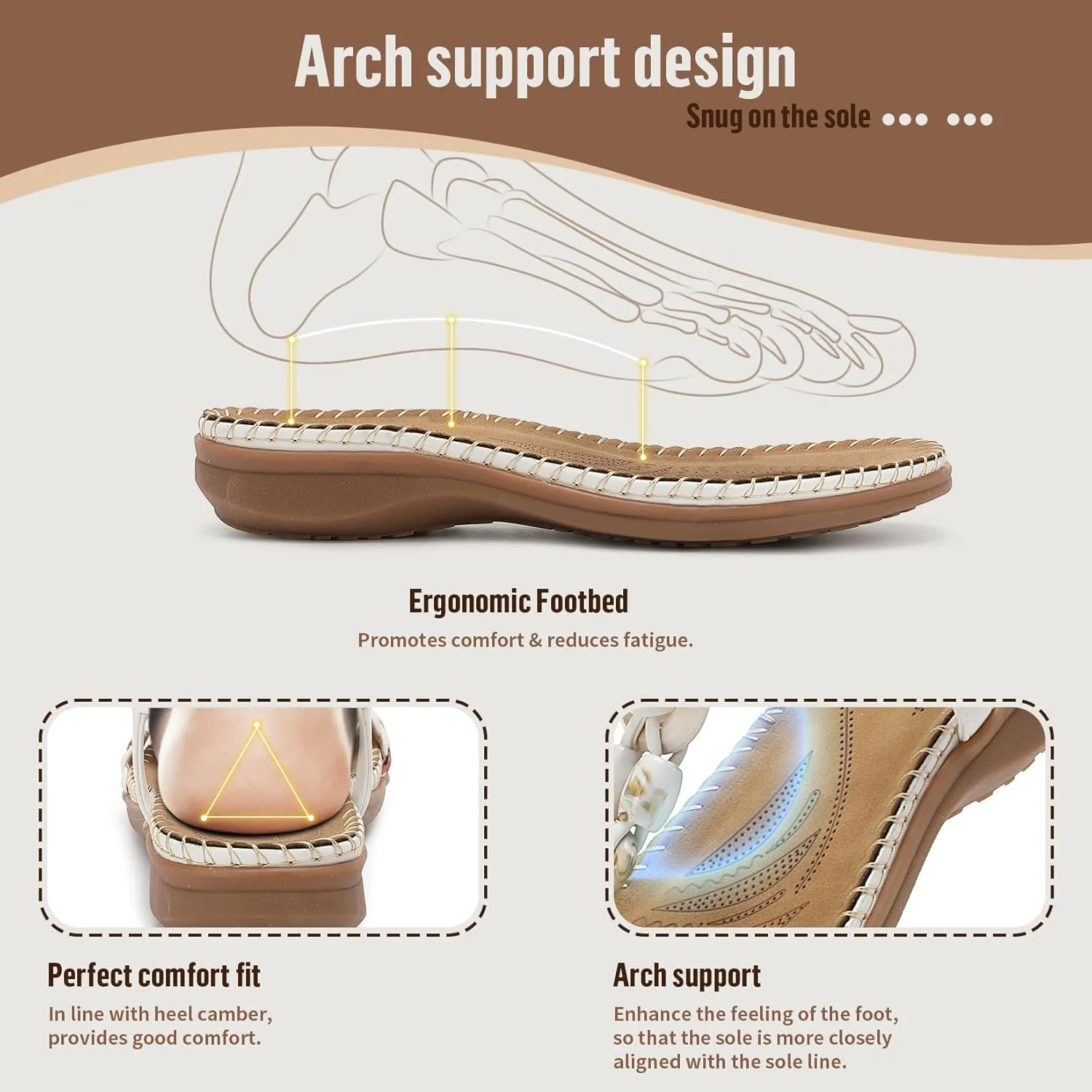 Littleplum Women Sandals Arch Support Handmade Bohemian Braided Flat Sandals Comfort Walking Beach Ankle Elastic Summer Shoes