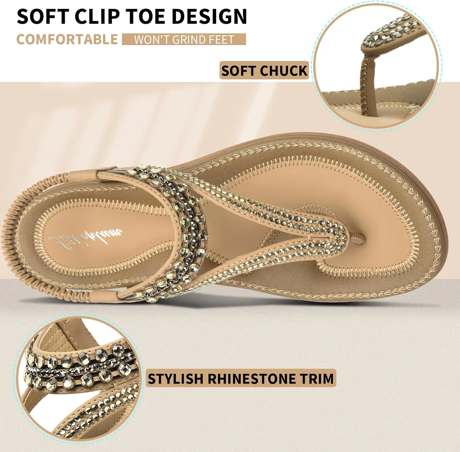 Littleplum Womens Sandals Arch Support Slingback Rhinestone Dressy Sandals Comfort Summer Shoes Ankle Strap Elastic Flats for Beach Walking
