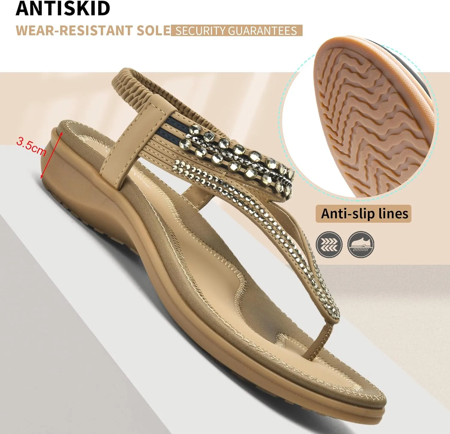 Littleplum Womens Sandals Arch Support Slingback Rhinestone Dressy Sandals Comfort Summer Shoes Ankle Strap Elastic Flats for Beach Walking