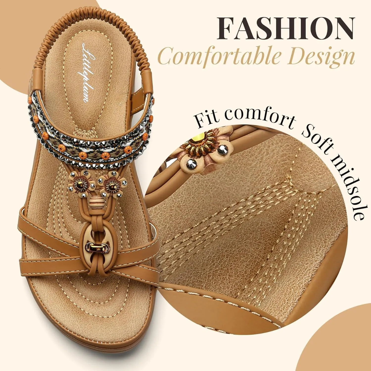 Littleplum Womens Sandals Arch Support Summer Beach Sandals Comfort Walking Shoes Bohemian Flip Flops Sandals for Women