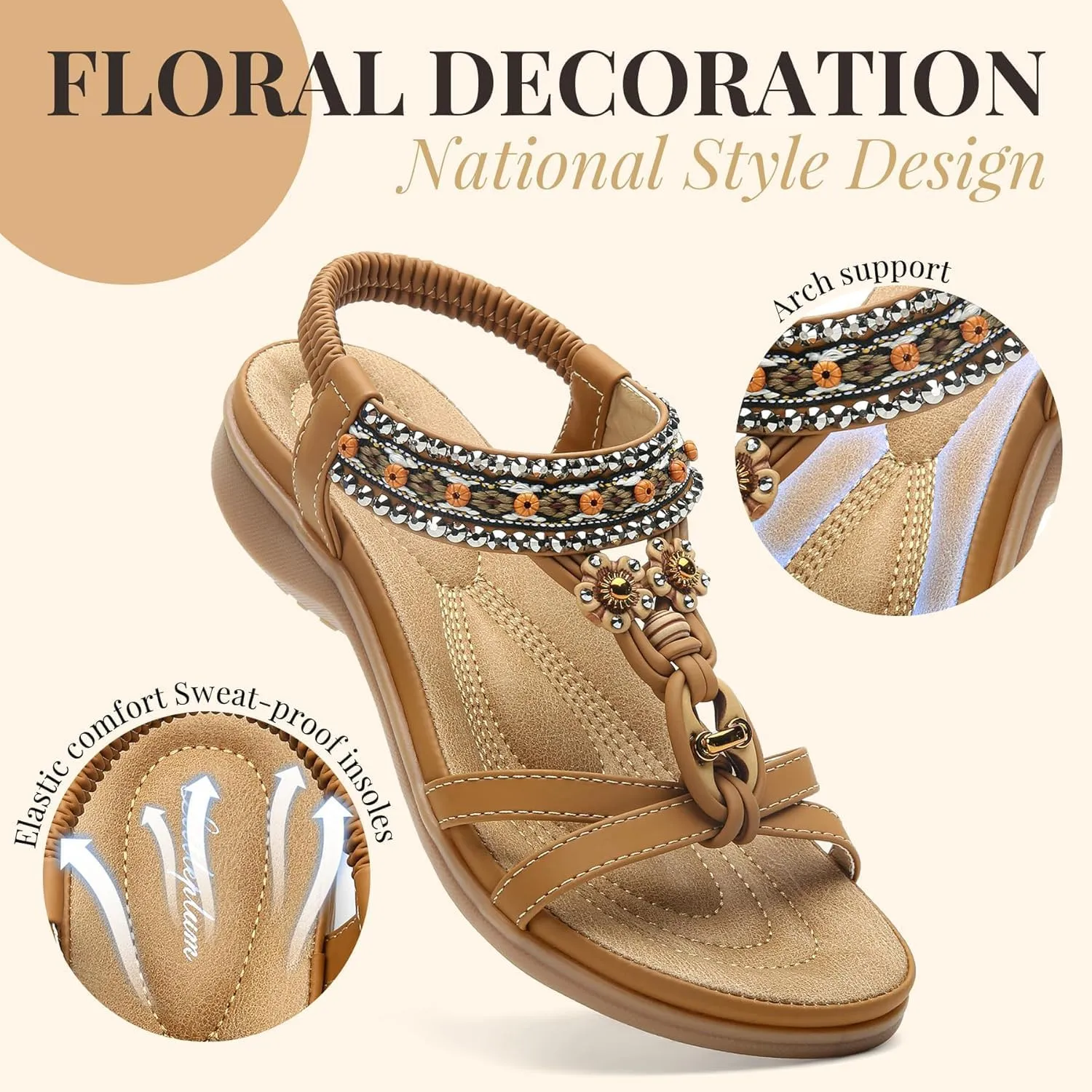 Littleplum Womens Sandals Arch Support Summer Beach Sandals Comfort Walking Shoes Bohemian Flip Flops Sandals for Women