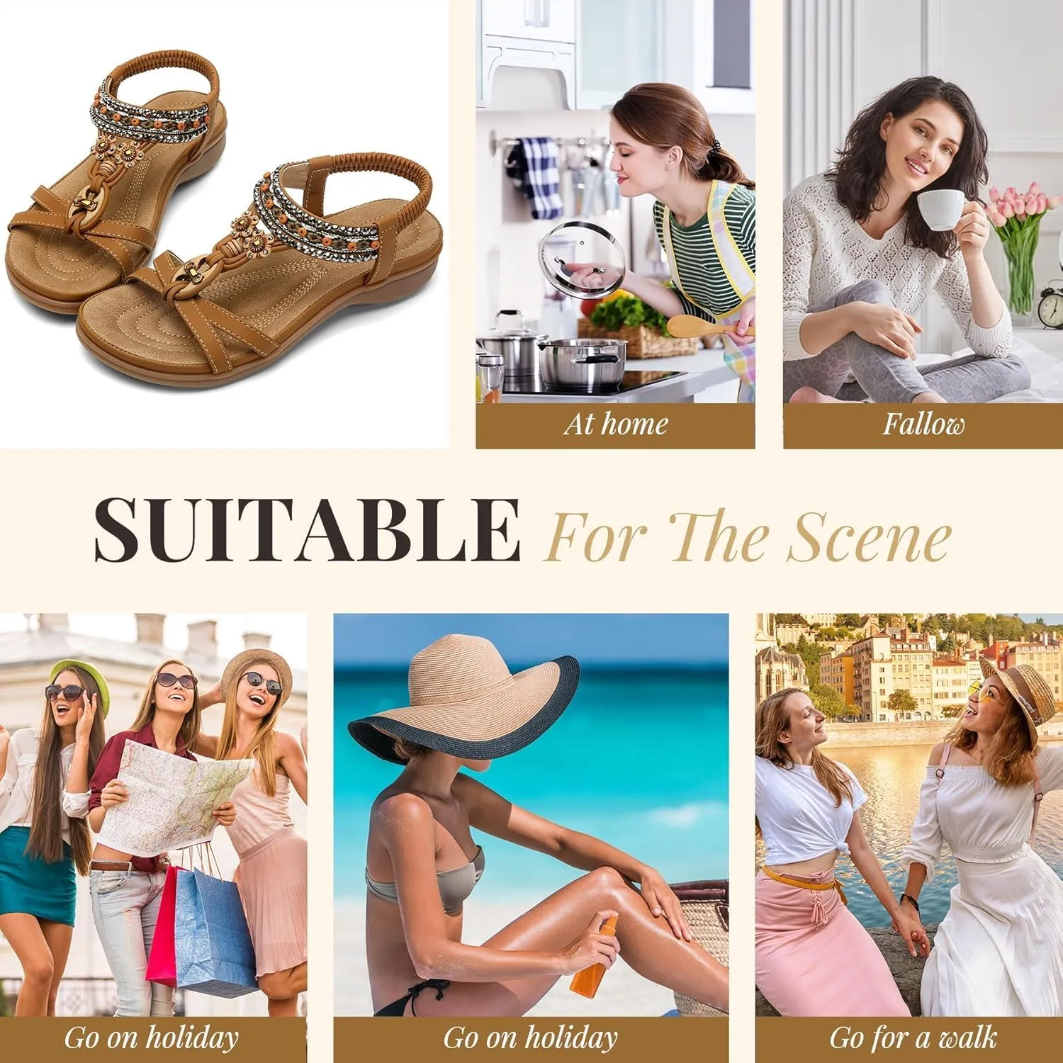 Littleplum Womens Sandals Arch Support Summer Beach Sandals Comfort Walking Shoes Bohemian Flip Flops Sandals for Women