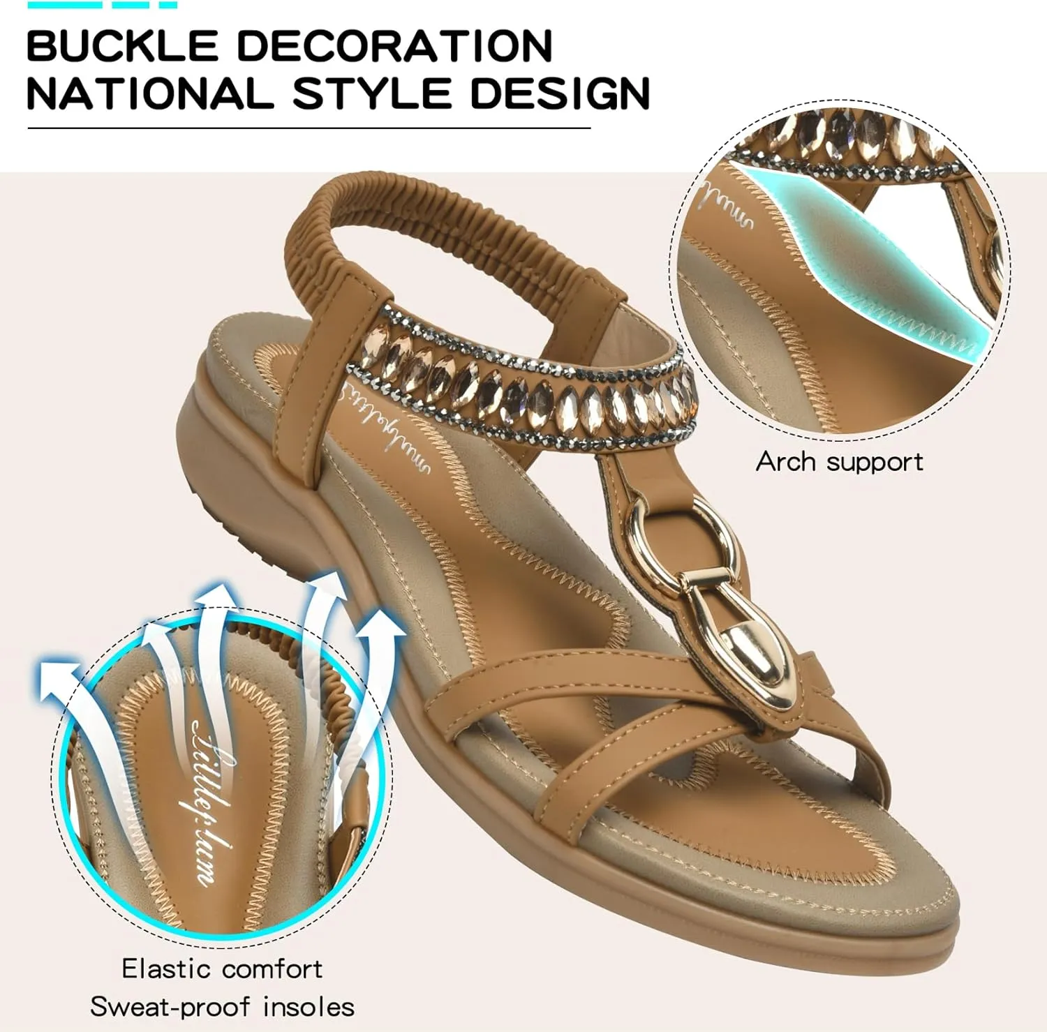 Littleplum Womens Sandals Comfort Arch Support Sandals Summer Walking Shoes Casual Ankle Elastic Flip Flops Sandals