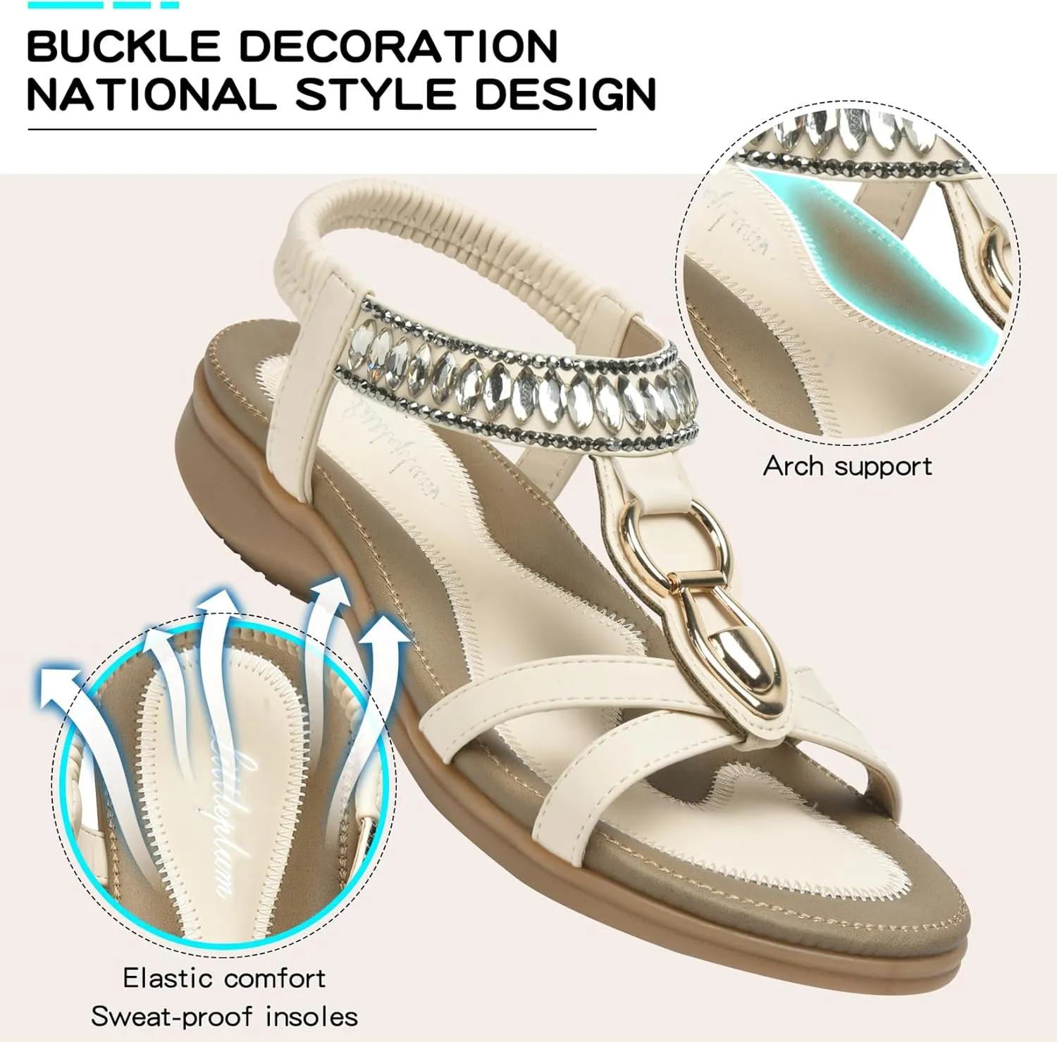 Littleplum Womens Sandals Comfort Arch Support Sandals Summer Walking Shoes Casual Ankle Elastic Flip Flops Sandals