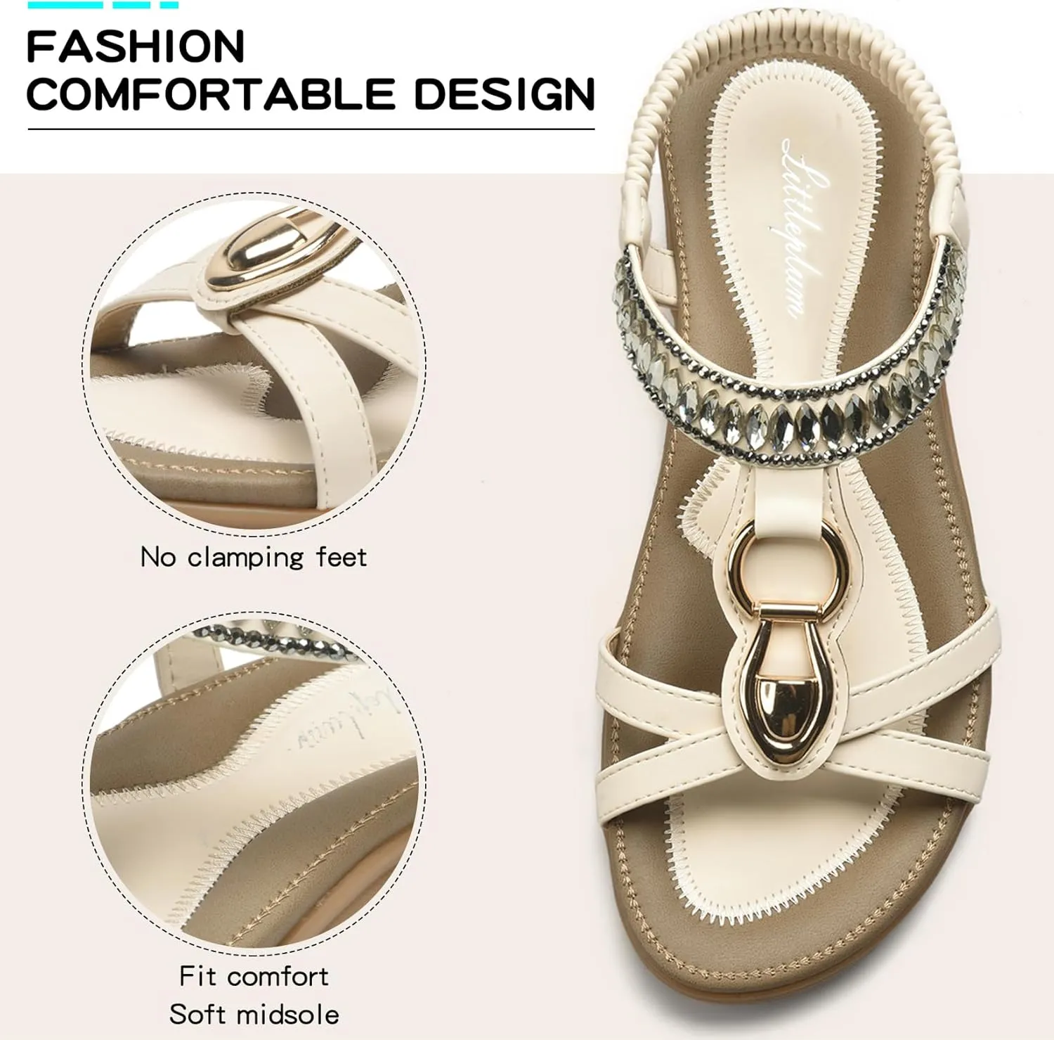 Littleplum Womens Sandals Comfort Arch Support Sandals Summer Walking Shoes Casual Ankle Elastic Flip Flops Sandals
