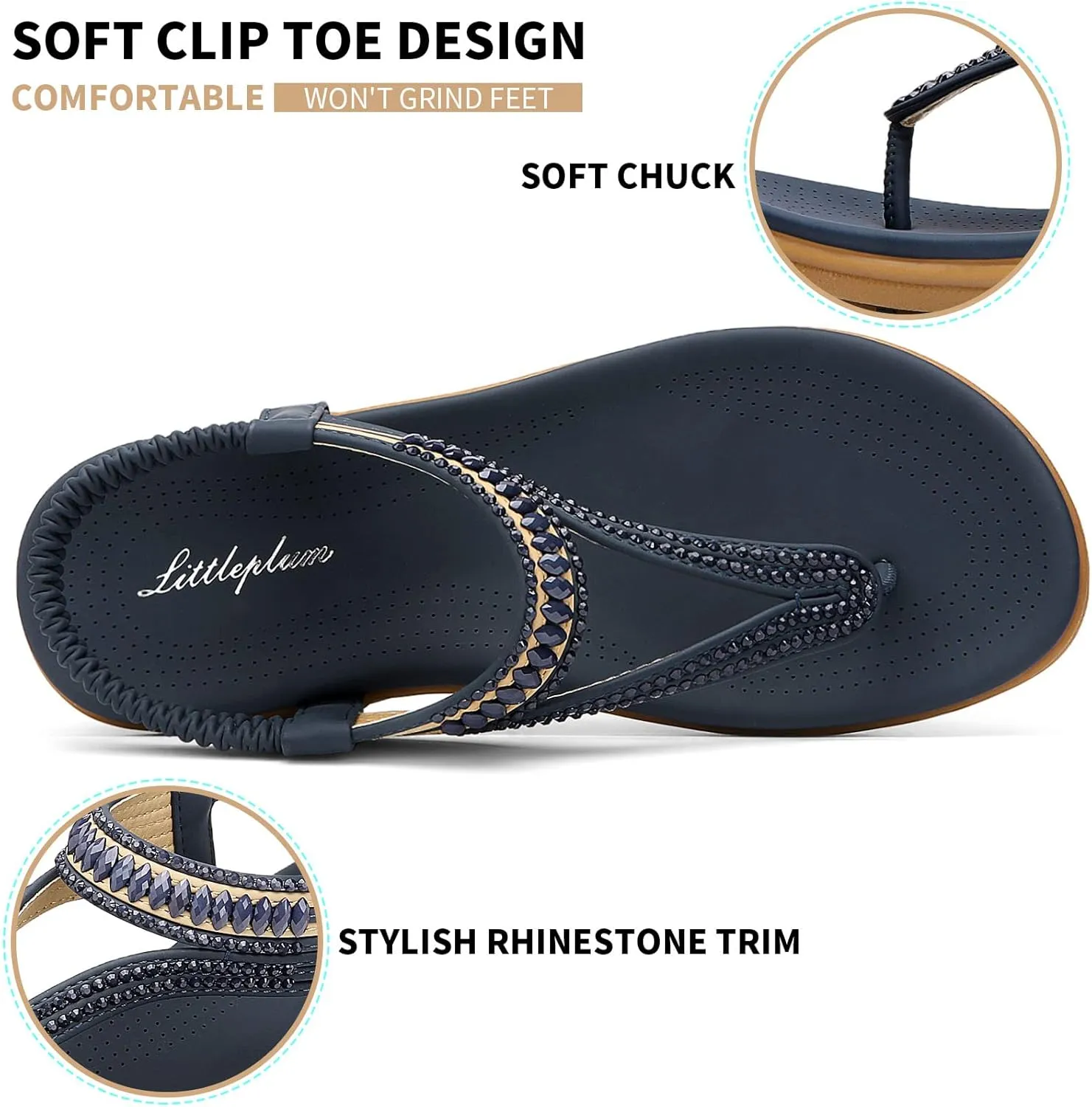 Littleplum Womens Sandals Comfort Arch Support Sandals Summer Walking Shoes Casual Ankle Elastic Flip Flops Shoes