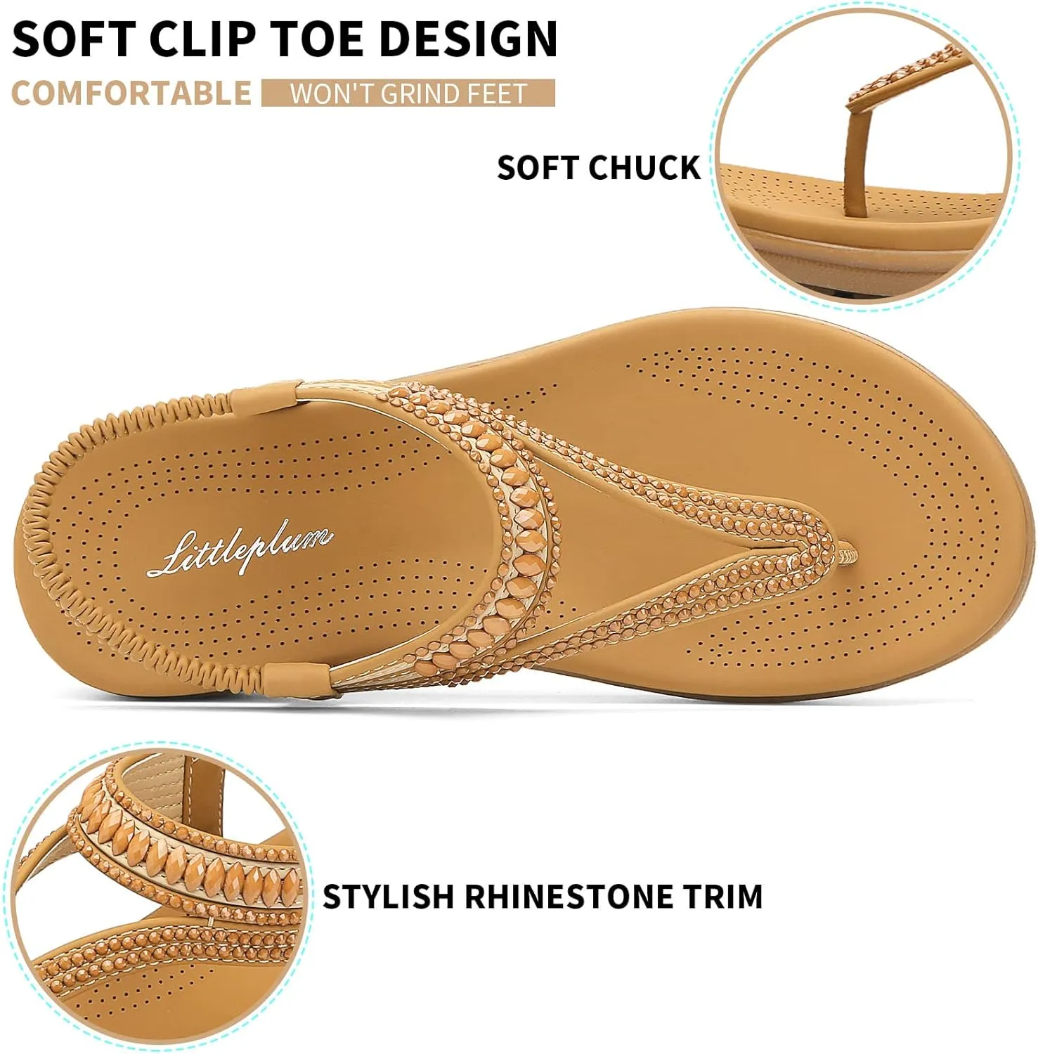 Littleplum Womens Sandals Comfort Arch Support Sandals Summer Walking Shoes Casual Ankle Elastic Flip Flops Shoes