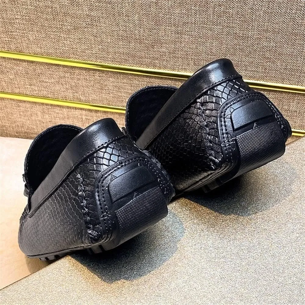 Loafers for Men Round Toe Faux Crocodile Print Leather Lightweight Flexible Flat Heel Fashion Slip On