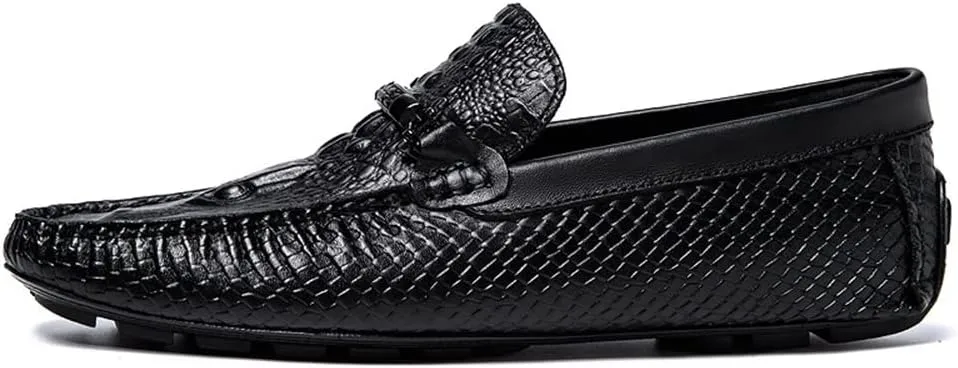 Loafers for Men Round Toe Faux Crocodile Print Leather Lightweight Flexible Flat Heel Fashion Slip On