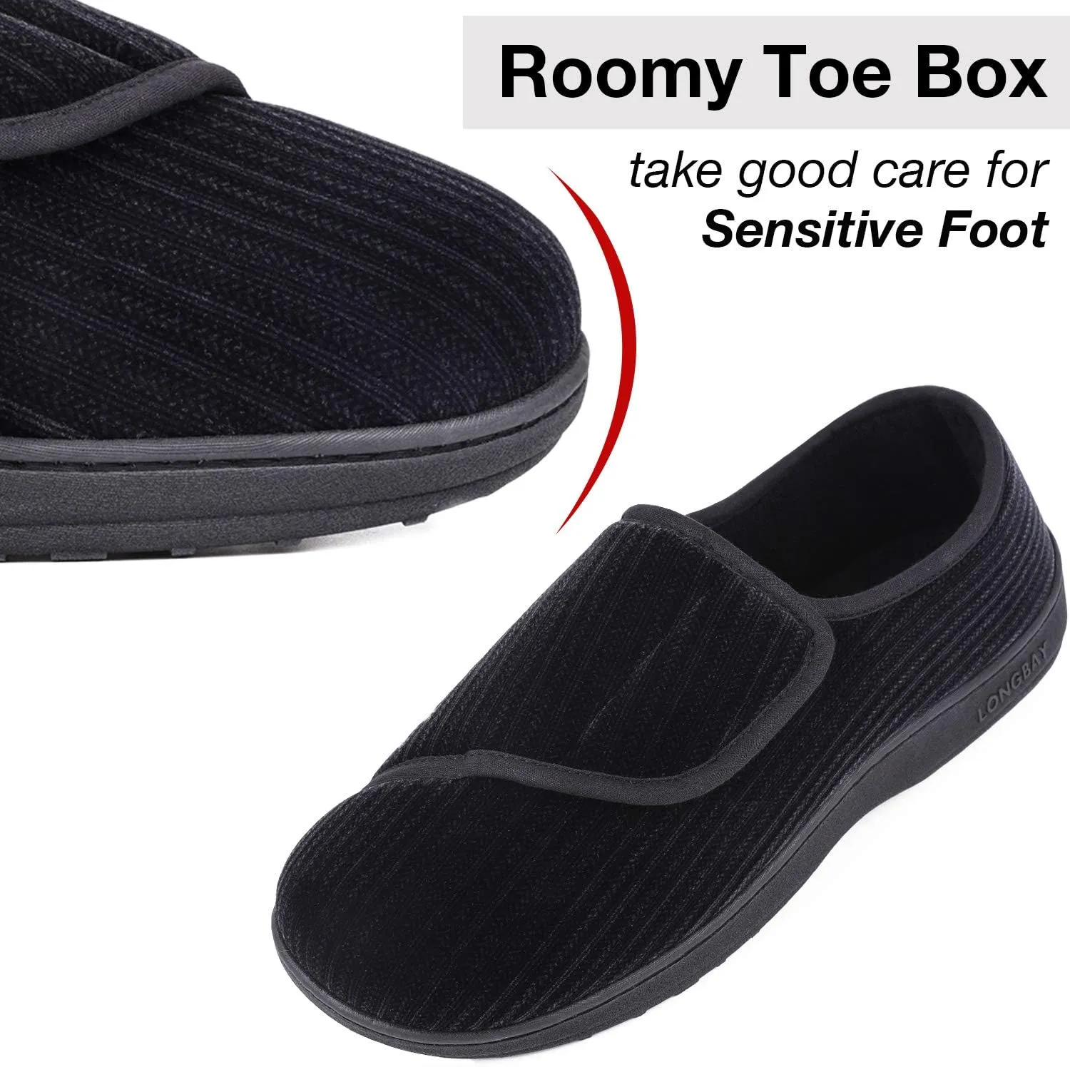 LongBay Men's Memory Foam Diabetic Slippers Comfy Warm Plush Fleece Arthritis Edema Swollen House Shoes