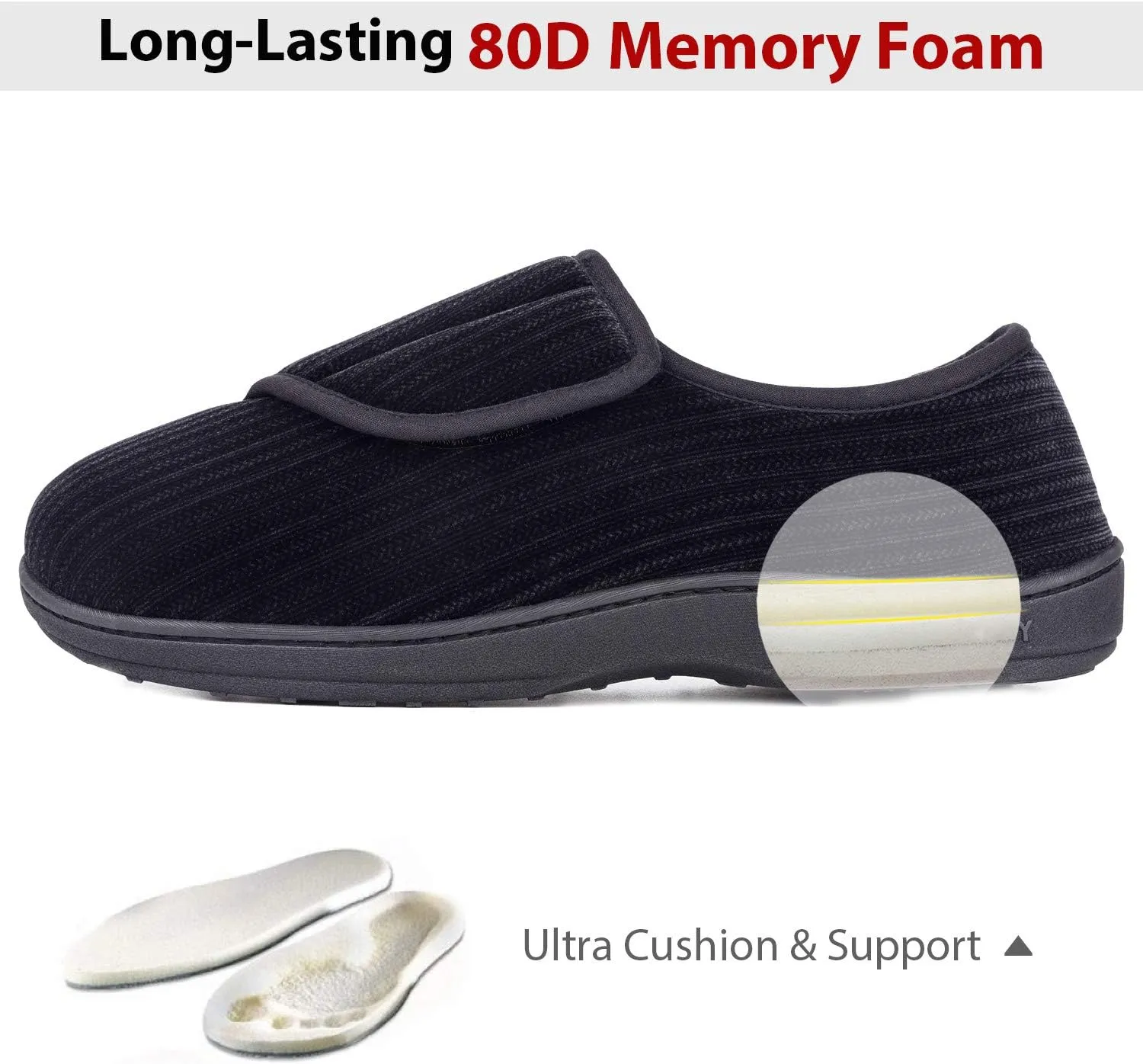 LongBay Men's Memory Foam Diabetic Slippers Comfy Warm Plush Fleece Arthritis Edema Swollen House Shoes