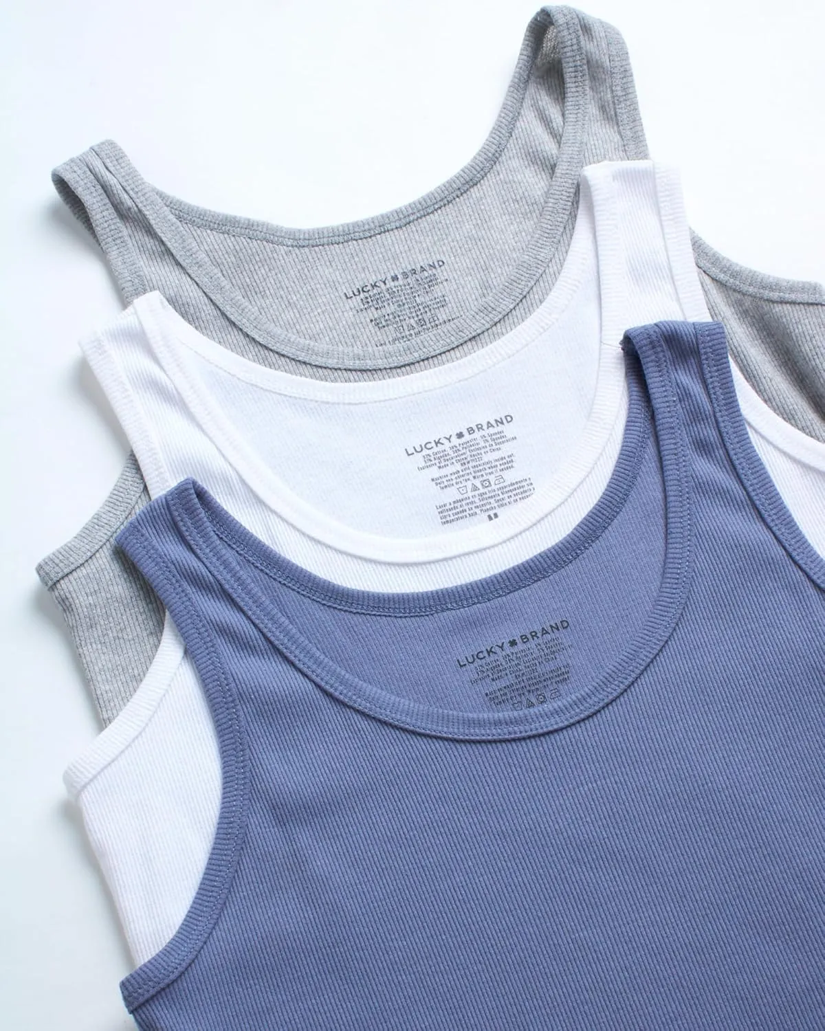 Lucky Brand Women's Tank Top - 3 Pack Stretch Cotton Scoop Neck Ribbed Sleeveless T-Shirt (S-XL)