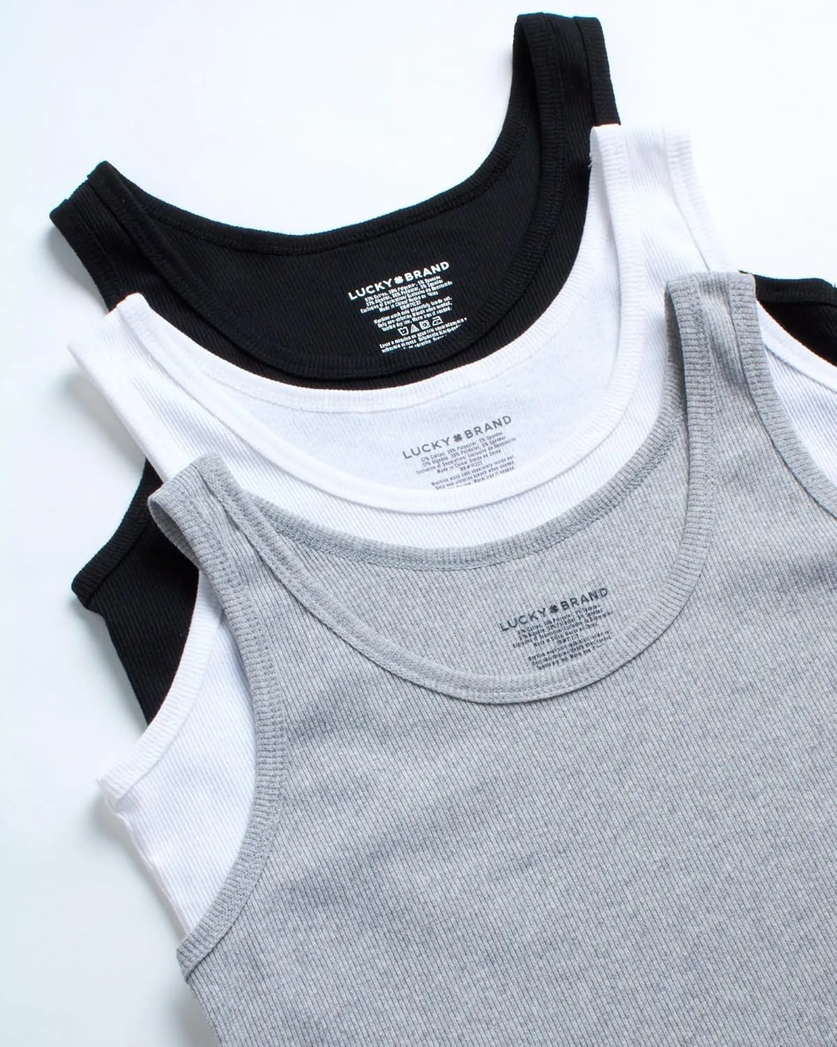Lucky Brand Women's Tank Top - 3 Pack Stretch Cotton Scoop Neck Ribbed Sleeveless T-Shirt (S-XL)