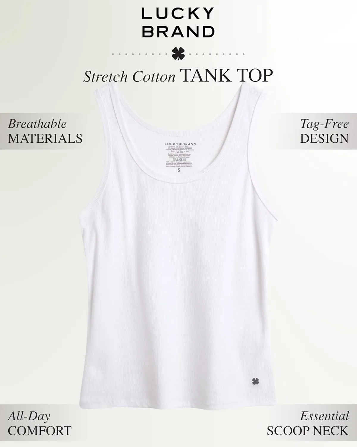 Lucky Brand Women's Tank Top - 3 Pack Stretch Cotton Scoop Neck Ribbed Sleeveless T-Shirt (S-XL)