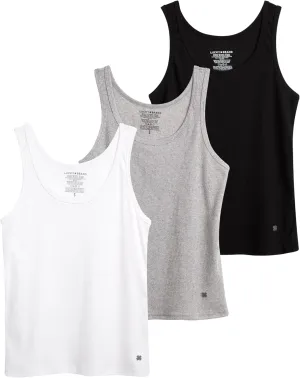 Lucky Brand Women's Tank Top - 3 Pack Stretch Cotton Scoop Neck Ribbed Sleeveless T-Shirt (S-XL)