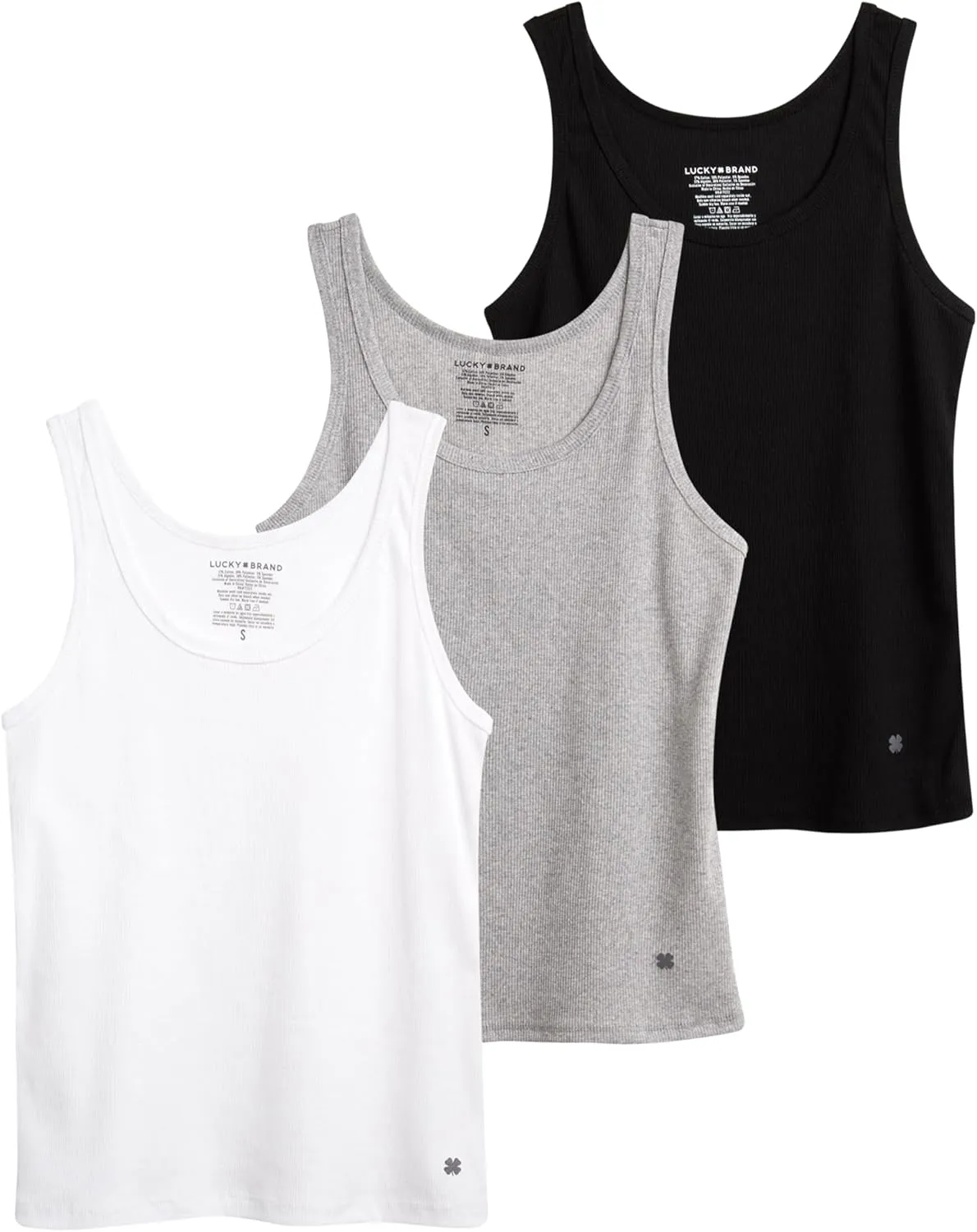 Lucky Brand Women's Tank Top - 3 Pack Stretch Cotton Scoop Neck Ribbed Sleeveless T-Shirt (S-XL)