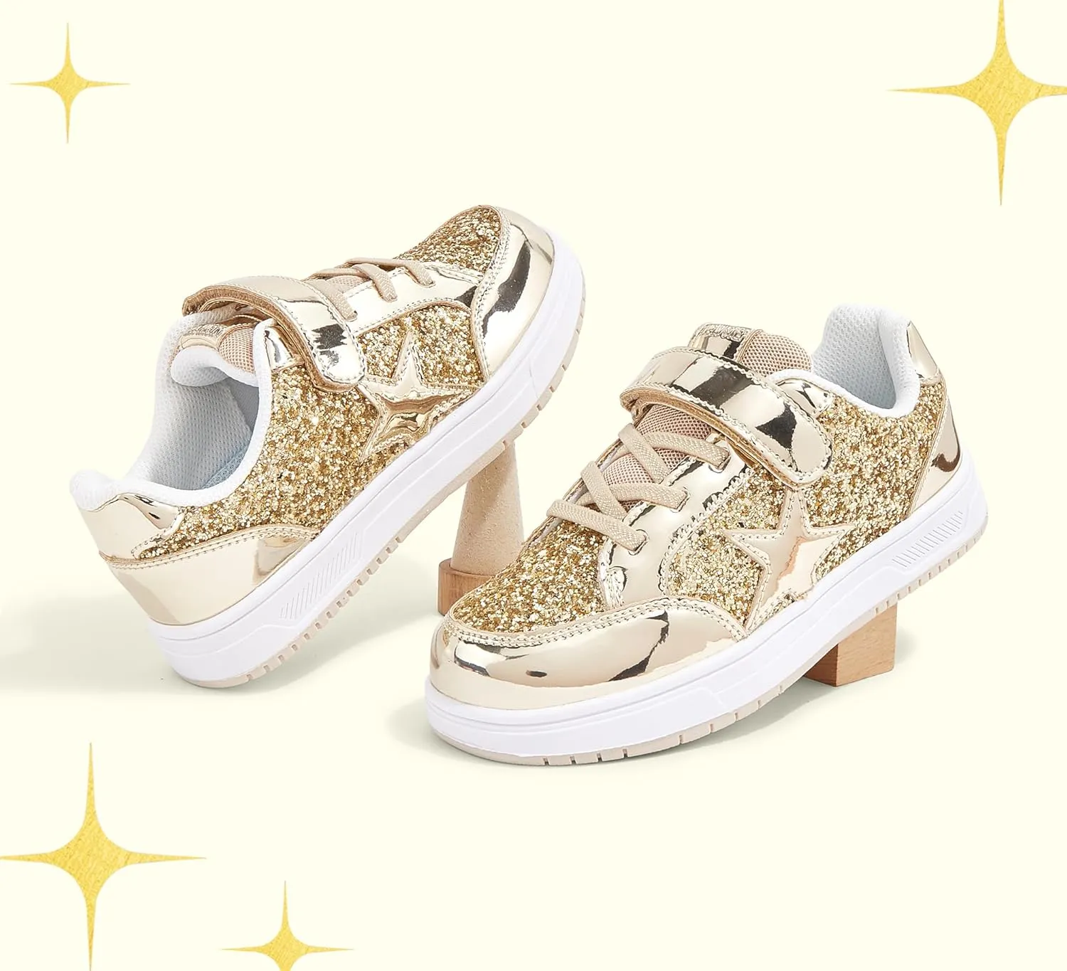 LUCKY STEP Kid's Glitter Walking Shoes Shiny Sparkly Sequins Fashion Sneakers Hook and Loop Athletic Unisex-Child Casual Running for Children/Boys/Girls