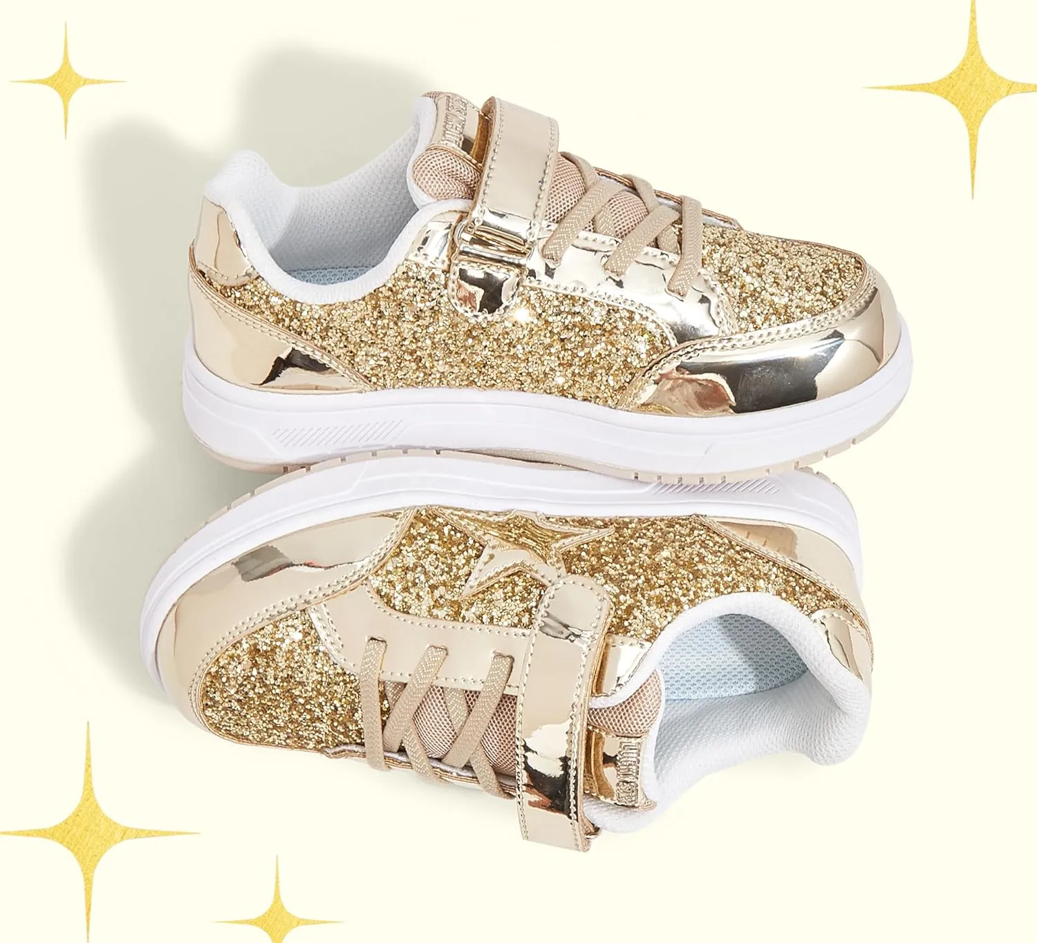 LUCKY STEP Kid's Glitter Walking Shoes Shiny Sparkly Sequins Fashion Sneakers Hook and Loop Athletic Unisex-Child Casual Running for Children/Boys/Girls