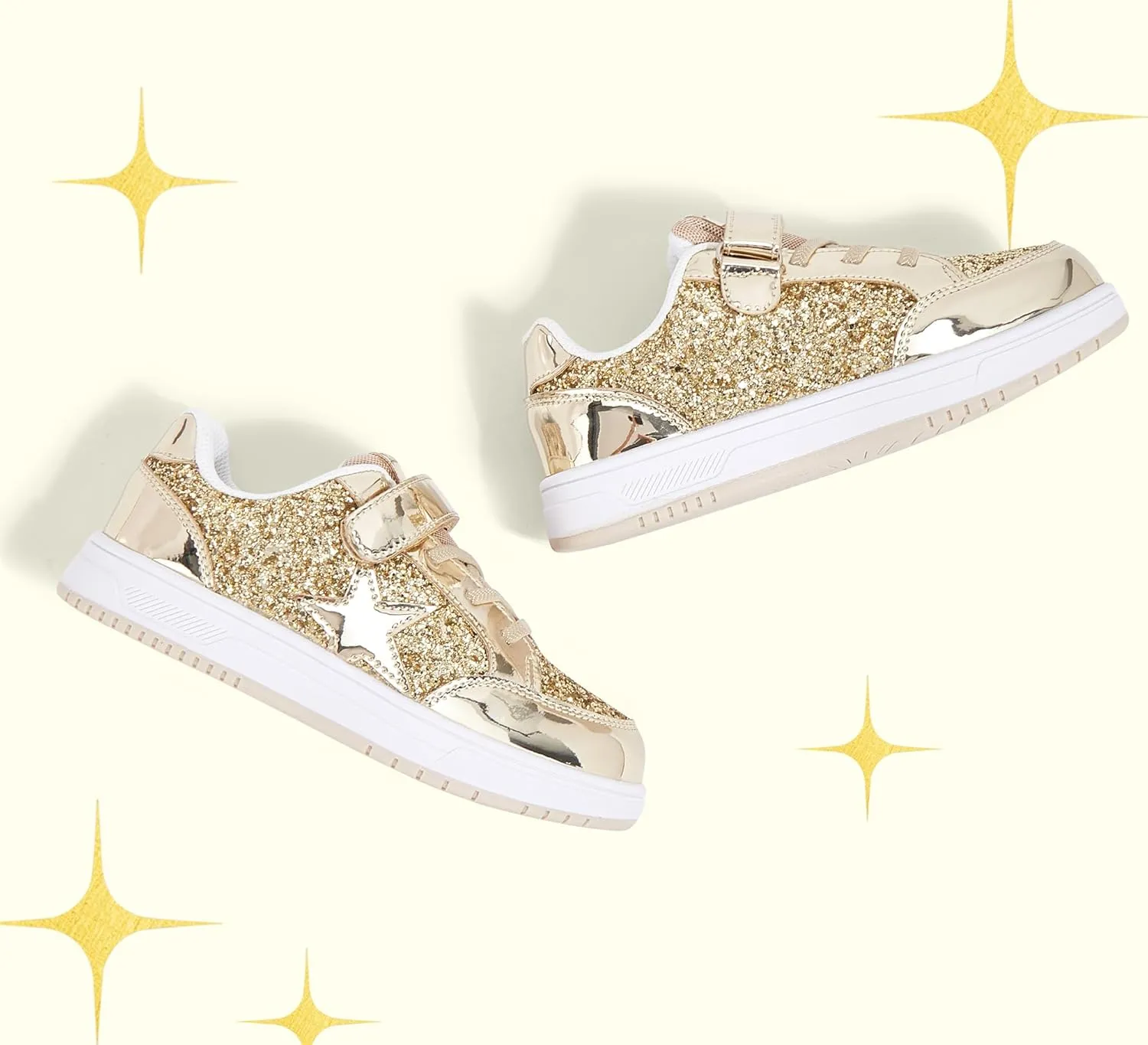 LUCKY STEP Kid's Glitter Walking Shoes Shiny Sparkly Sequins Fashion Sneakers Hook and Loop Athletic Unisex-Child Casual Running for Children/Boys/Girls