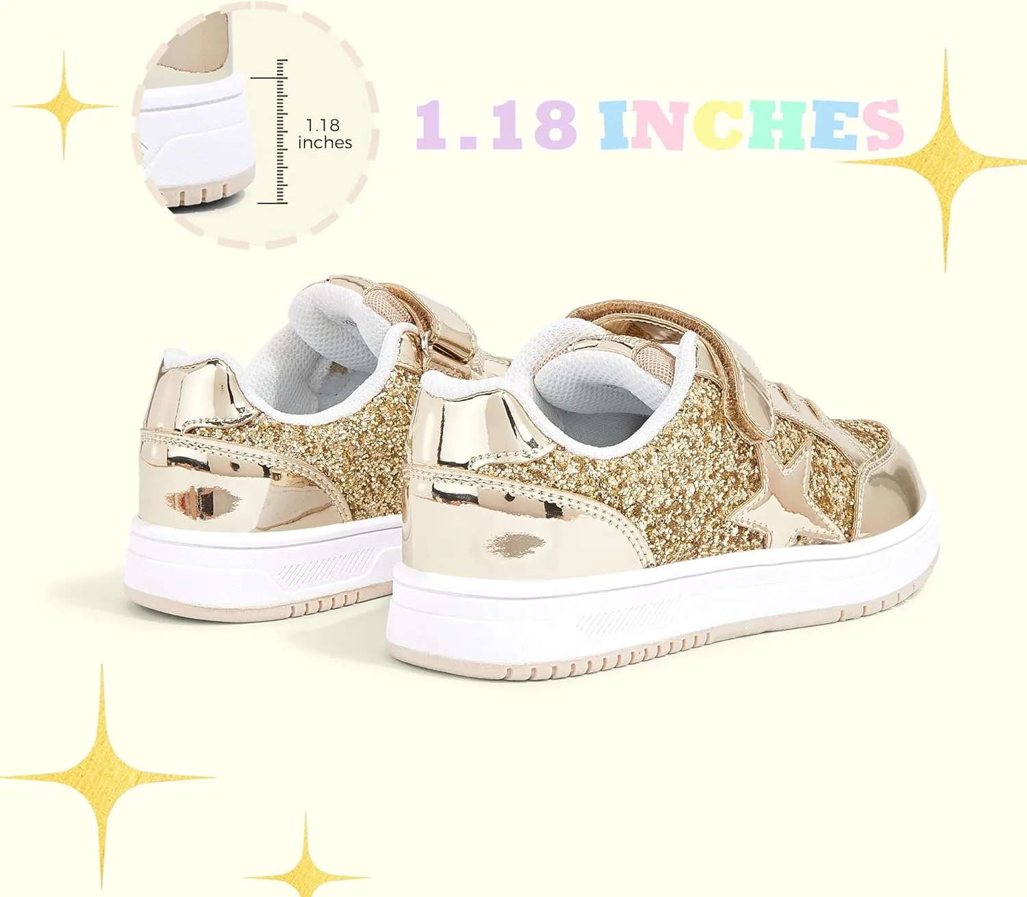 LUCKY STEP Kid's Glitter Walking Shoes Shiny Sparkly Sequins Fashion Sneakers Hook and Loop Athletic Unisex-Child Casual Running for Children/Boys/Girls