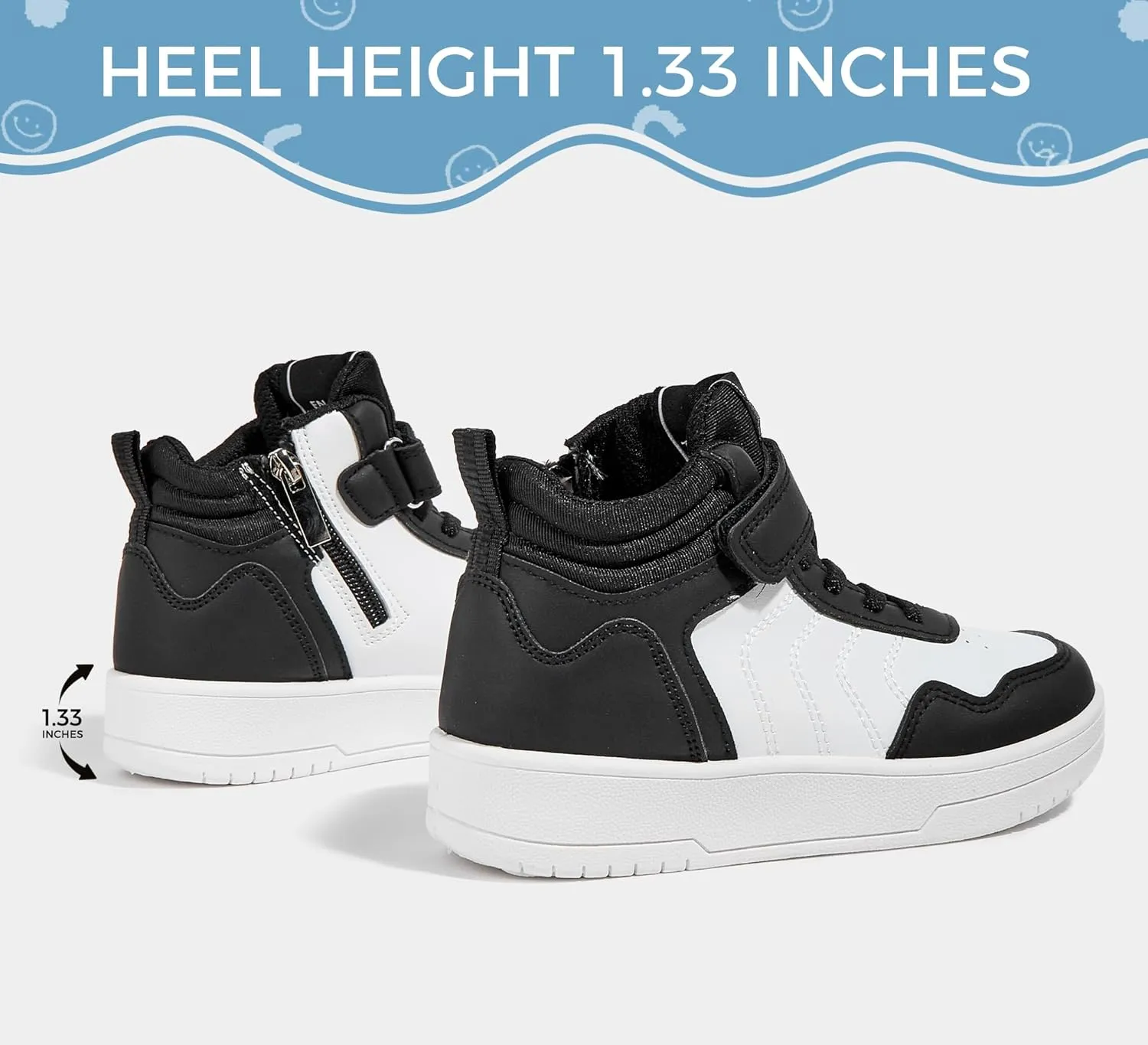 LUCKY STEP Kids High Top Sneakers Fashion Basketball Tennis Shoes Skyhigh Running Sports Ankle Boots Hook and Loop Casual Walking Shoe for Boys Girls