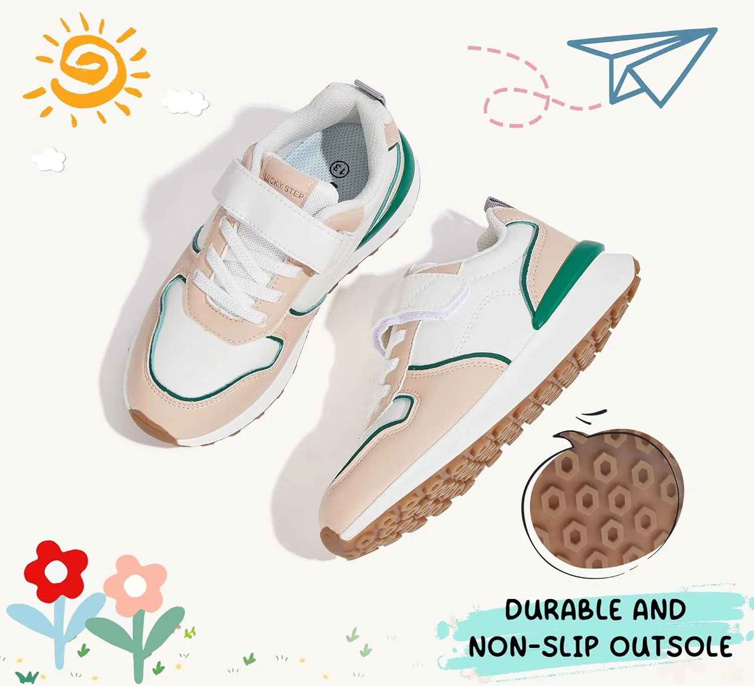 LUCKY STEP Kids Sneakers for Girls Boys Running Non-Slip Tennis Casual Walking Shoes Hook and Loop Unisex-Child Storybook Shoes for Big Kids, Little Kids & Toddlers