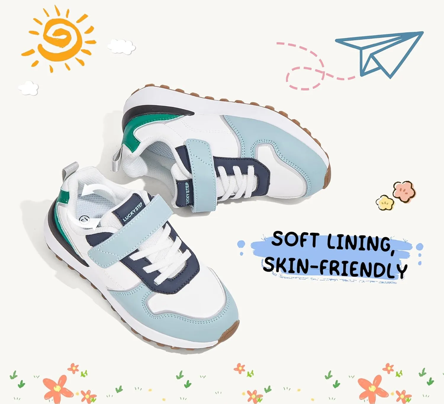 LUCKY STEP Kids Sneakers for Girls Boys Running Non-Slip Tennis Casual Walking Shoes Hook and Loop Unisex-Child Storybook Shoes for Big Kids, Little Kids & Toddlers