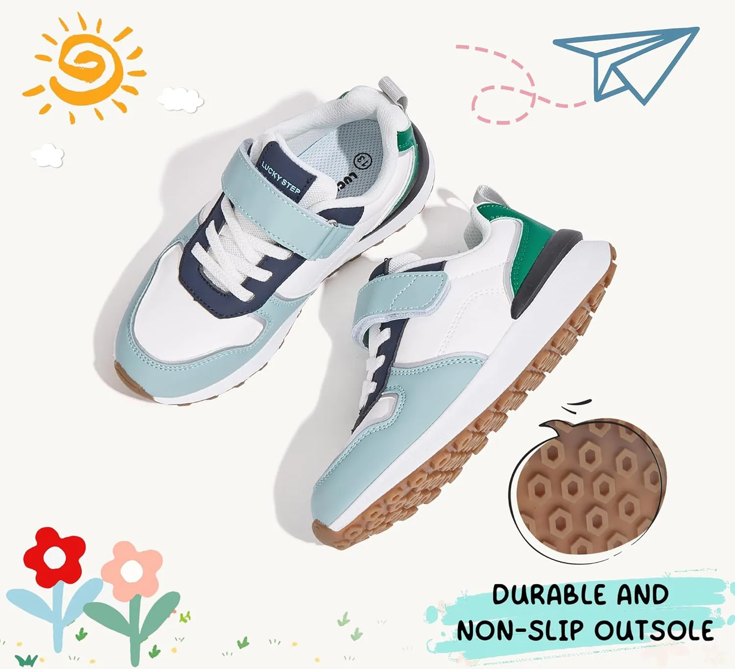 LUCKY STEP Kids Sneakers for Girls Boys Running Non-Slip Tennis Casual Walking Shoes Hook and Loop Unisex-Child Storybook Shoes for Big Kids, Little Kids & Toddlers