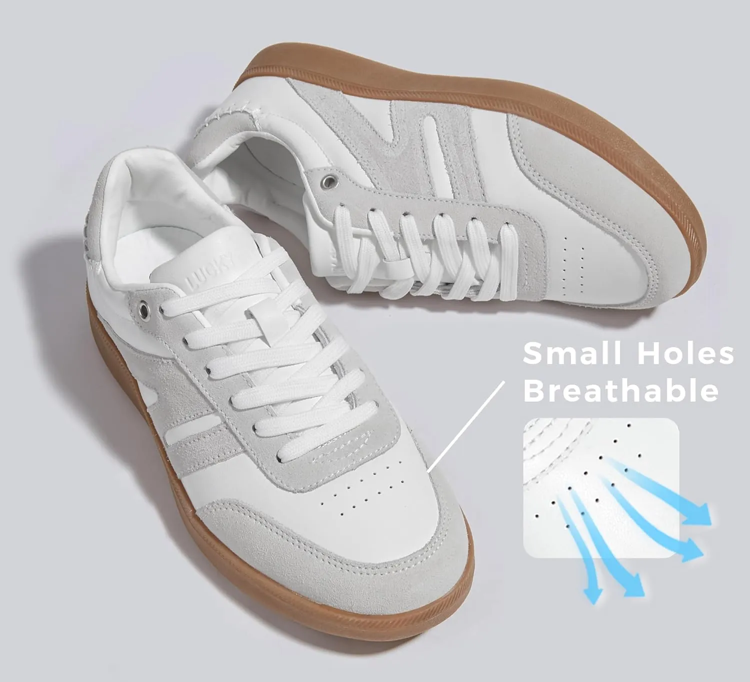 LUCKY STEP Women Classic Retro Gum Sole Fashion Sneakers Casual Tennis Skate Shoe Genuine Leather Walking Footwear Anti Slip Trainers